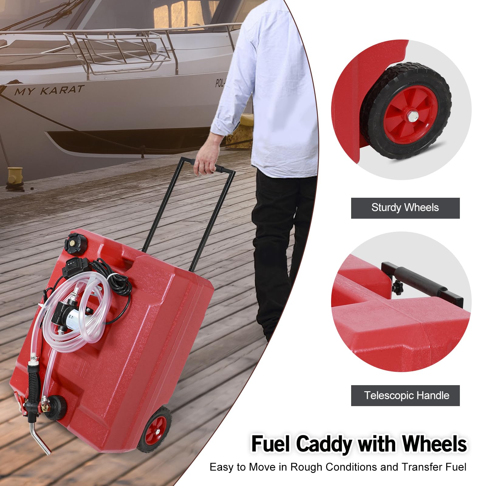 13 Gallon Portable Fuel Caddy Tank with 12V DC Electric Pump - Gasoline, Diesel & Kerosene Transfer - Switch Control, Telescopic Handle & Wheels - Ideal for Construction Sites, Farms, Emergency Fuel Storage & Vehicle Refueling