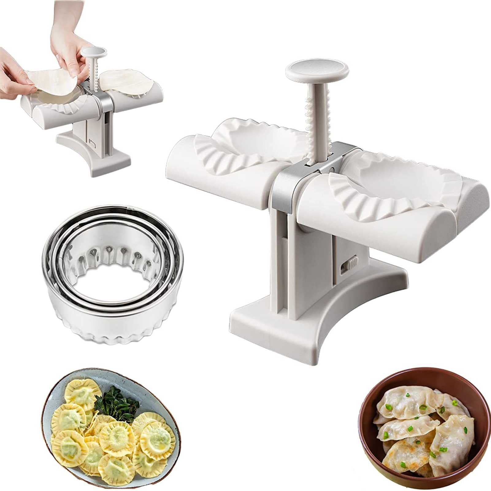Stainless Steel Double Head Automatic Dumpling Maker - Safe ABS Material, Wrap 2 Dumplings at Once - Easy Kitchen Tool for Homemade Dumplings, Wontons & Gyoza | Perfect for Family Cooking, Meal Prep & Asian Cuisine Lovers