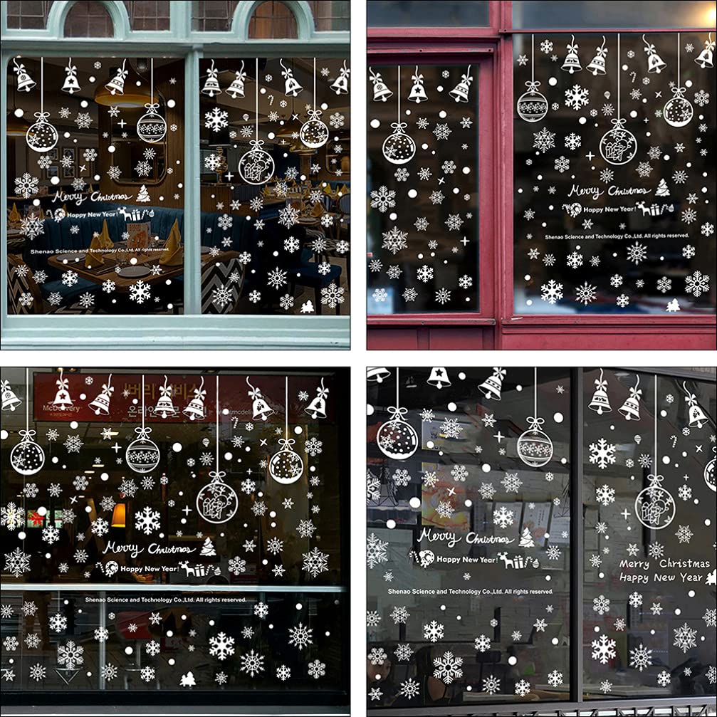 VALICLUD 1 Set of 24 Bell & Snowflake Window Cling Stickers - Christmas Electrostatic Decals for Glass Doors, Windows - Holiday Home Decor, Party, Office, Classroom (Winter Wonderland Theme)