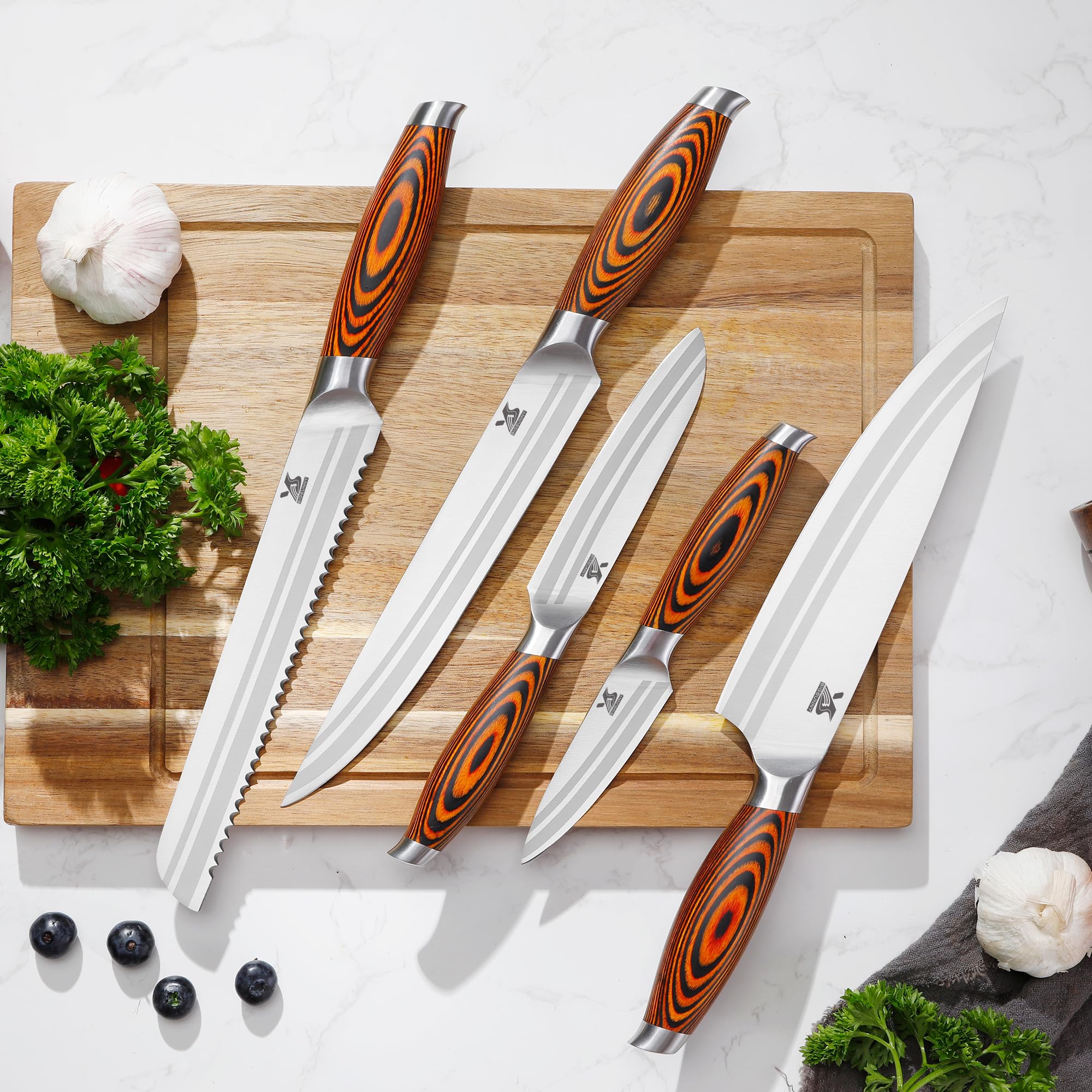 MSY BIGSUNNY 5-Piece Professional German Stainless Steel Chef Knife Set - Tang Series Kitchen Knives for Slicing, Dicing & Chopping - Perfect for Home Cooks & Professional Chefs