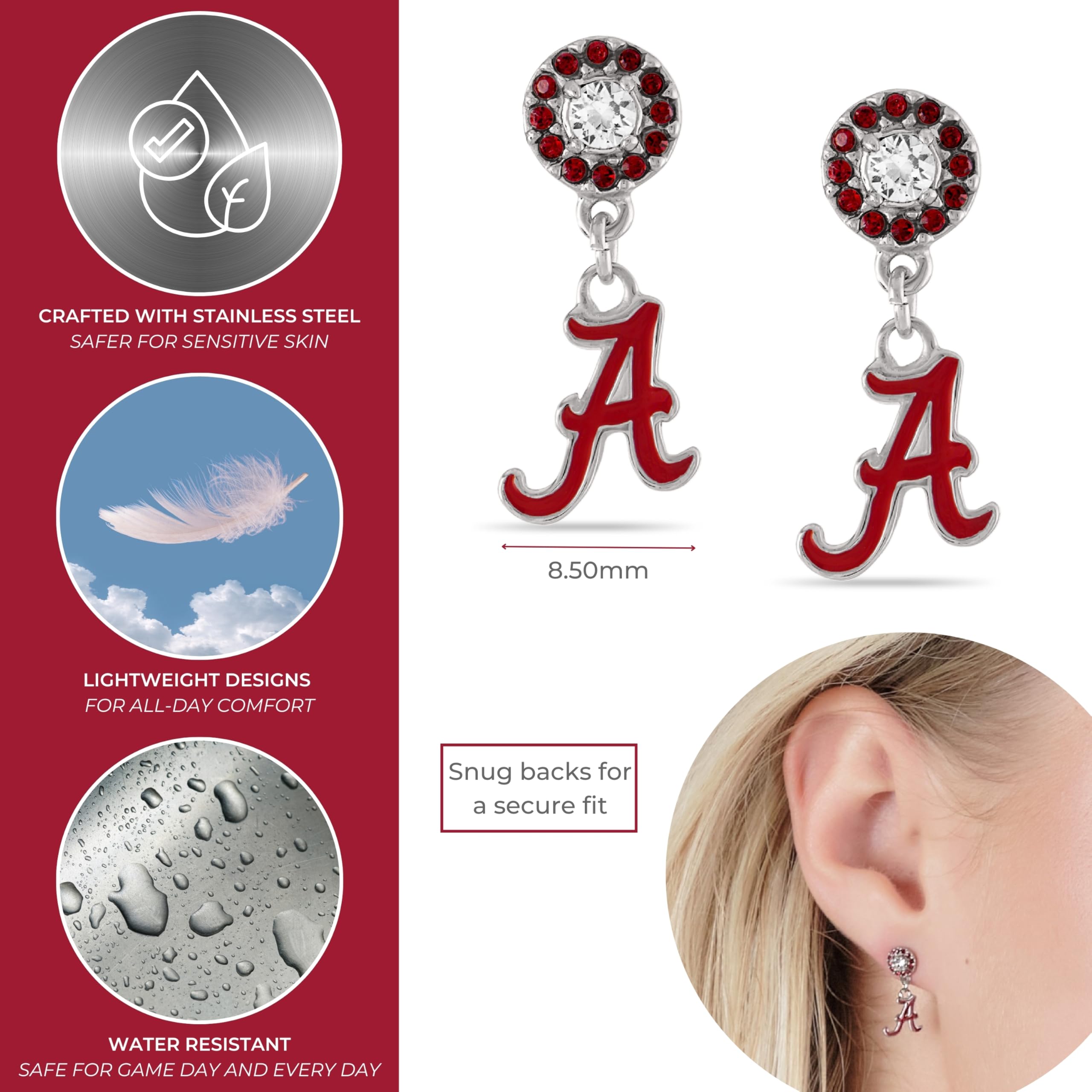Alabama Crimson Tide Earrings for Women - Hypoallergenic University of Alabama Jewelry - Stone Armory Stud Earrings for Sensitive Ears | Perfect Game Day Accessories, Bama Fan Gifts & Everyday Wear