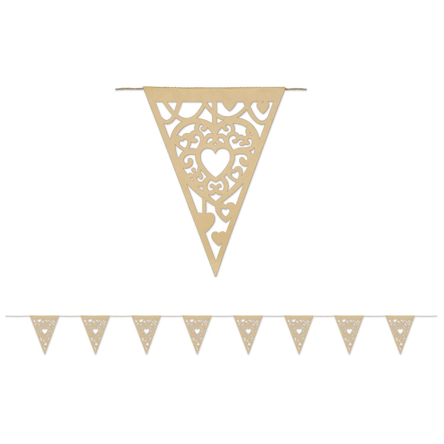 12 Pack Beistle Die Cut Kraft Paper Heart Wedding Party Pennant Banner - Romantic Decor for Valentine's Day, Anniversary, Bridal Shower & Home Decorations