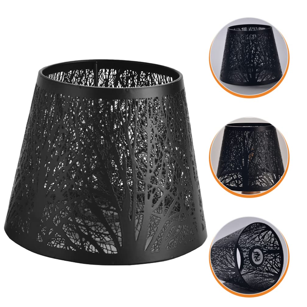 Modern Black E27 Hollow Tree Shadow Lamp Shade - Metal Replacement Lampshade for Table & Floor Lights - Perfect for Living Room, Bedroom, and Office Decor