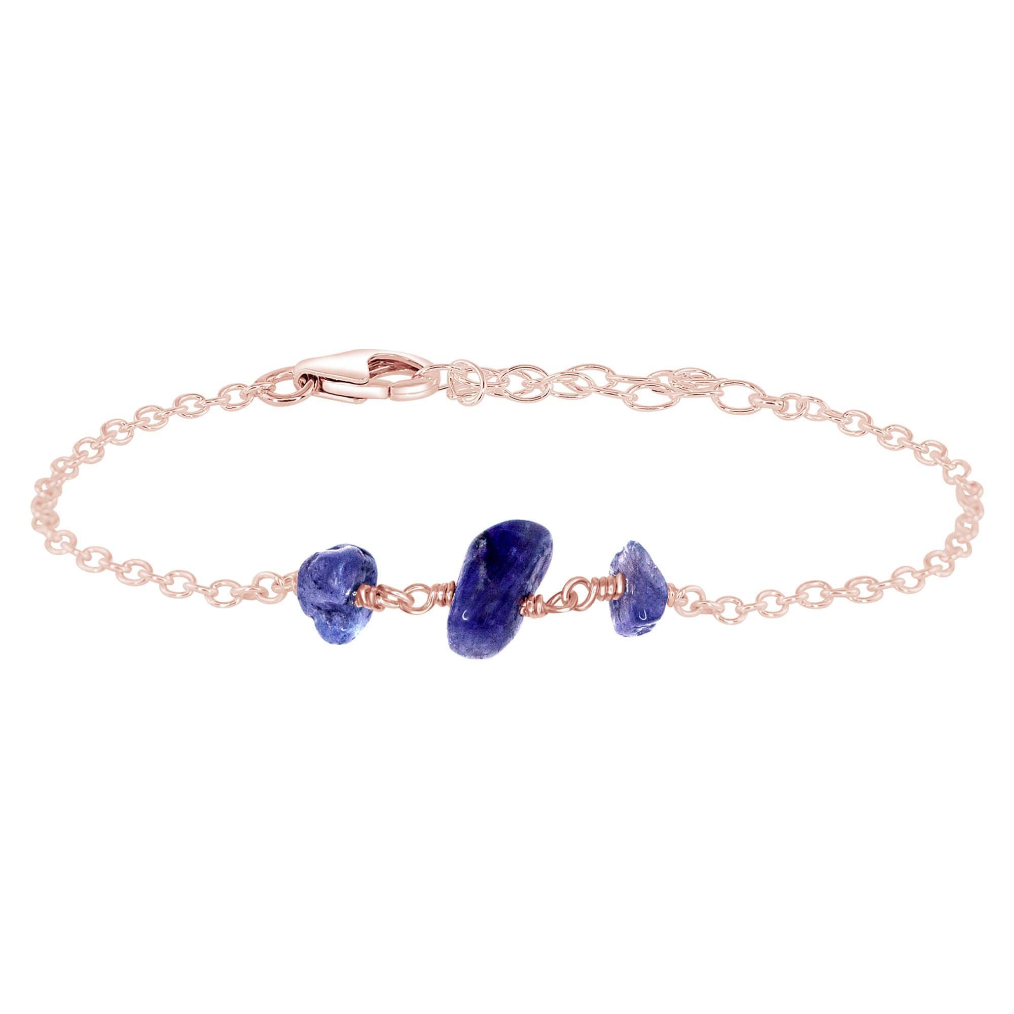 Tanzanite Beaded Chain Bracelet for Women – Genuine Tanzanite Stone Jewelry, Adjustable Silver Bracelet for Gifts, Wedding & Everyday Wear