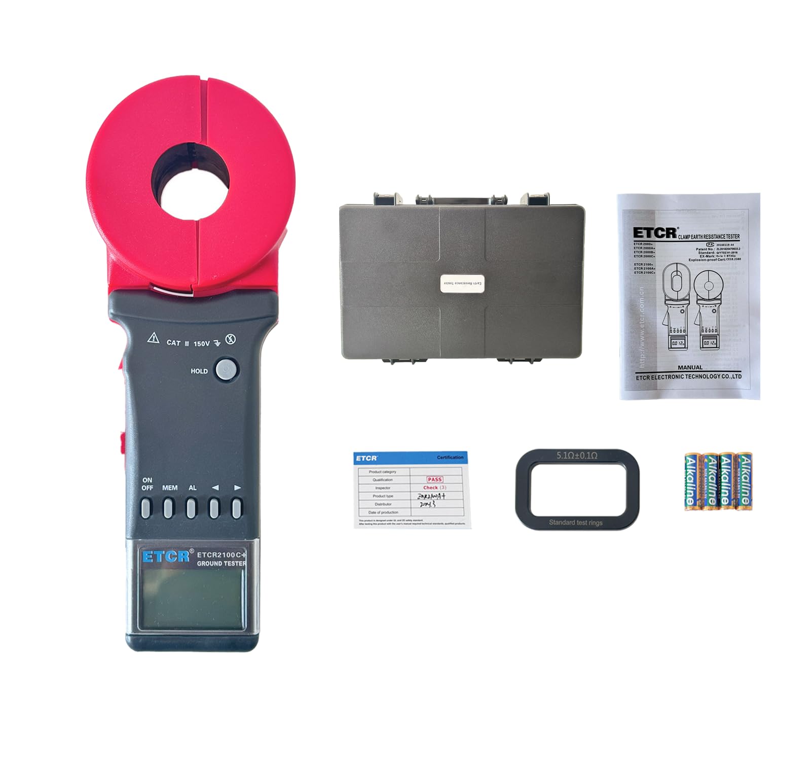 ETCR2100C+ Digital Clamp Ground Resistance Tester - 0.010Ω~1200Ω Range, 0.00mA~20.0A Current Measurement, Double Insulation - Perfect for Electricians, Engineers & Industrial Maintenance