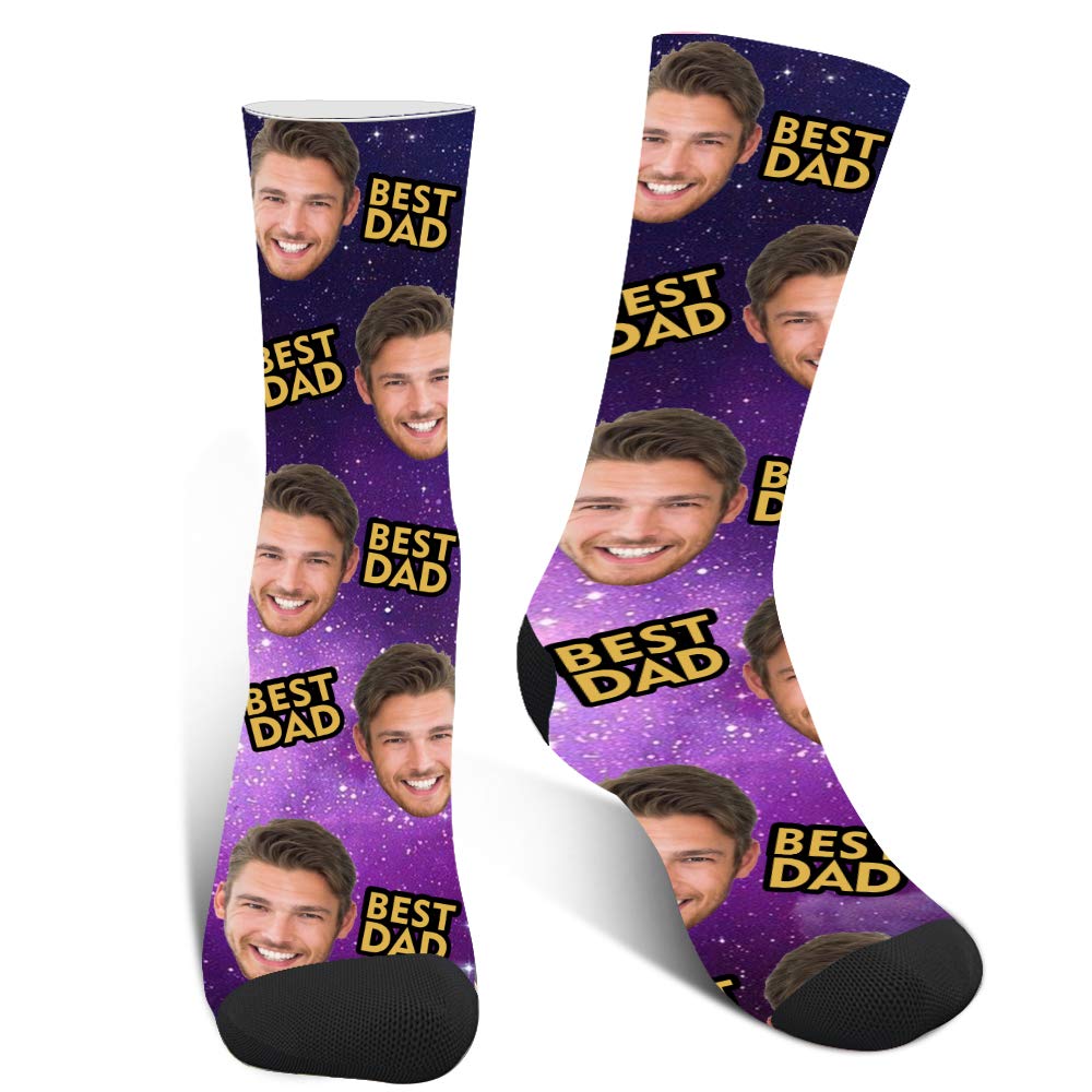 Custom Photo Face Socks for Dad - Personalized Galaxy Print Father's Day Gift Socks - Perfect for Birthday, Christmas & Special Occasion Gifts
