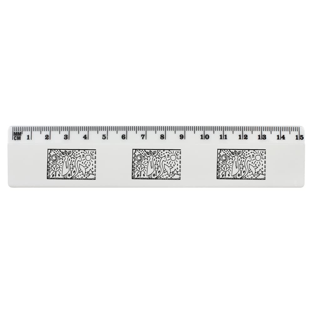 Azeeda 6 Inch White Plastic Ruler with Person, Animals & Nature Design - Perfect for School, Office, Art Projects & DIY Crafts (RL00066501)