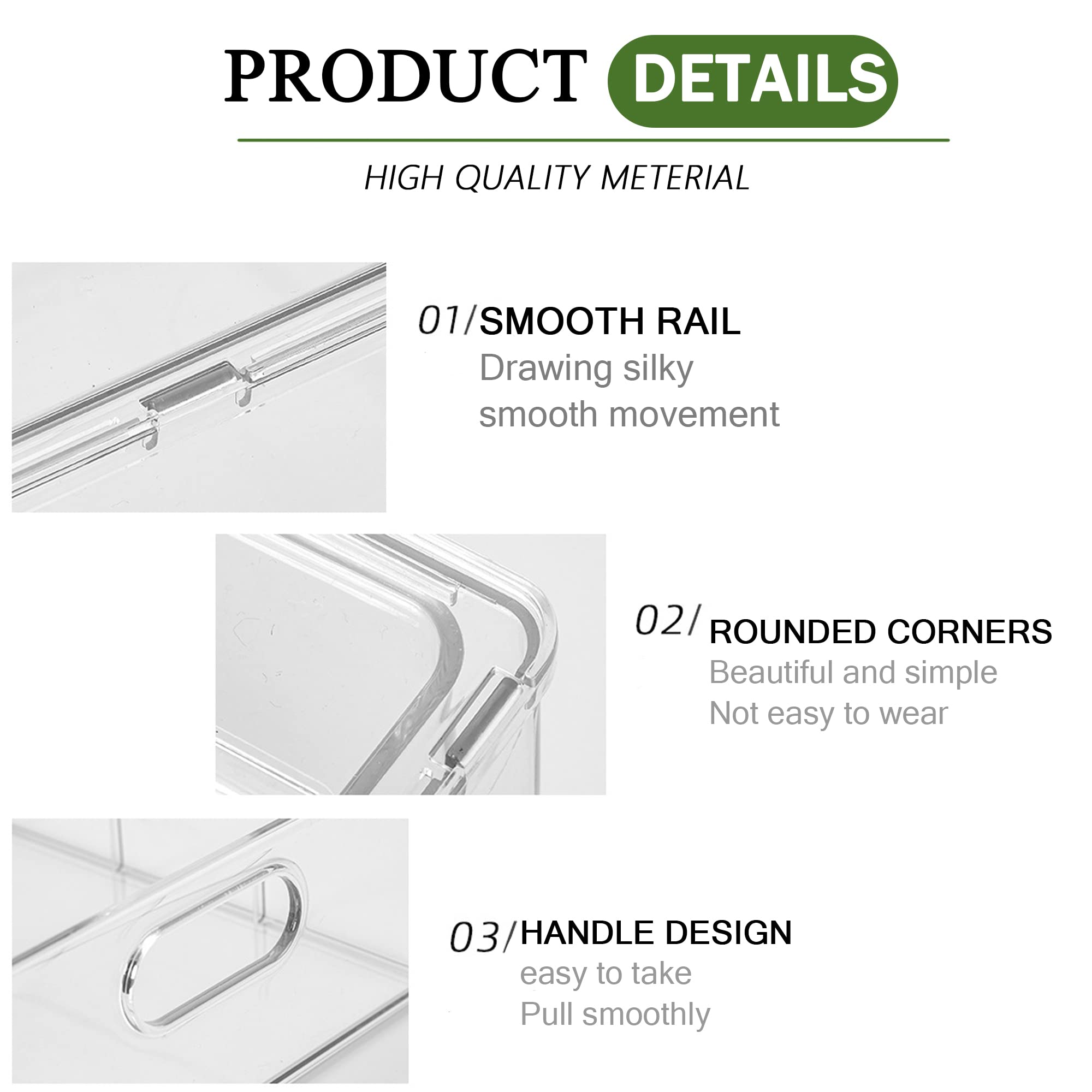 2 Pack Stackable Clear Refrigerator Organizers with Pull-Out Drawers - BPA-Free Kitchen Storage Bins for Fridge, Pantry & Cabinet (13.4