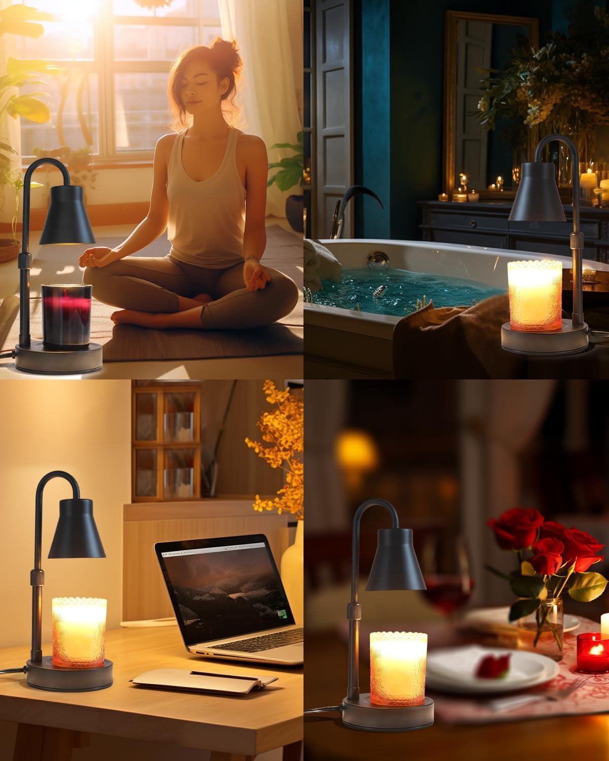2 Pack Adjustable Height Candle Warmer Lamp with Stepless Dimming - Flameless Jar Candle Warmer with 2 Bulbs, Perfect for Home, Office, Spa & Gifts for Mom, Women, Valentine's Day