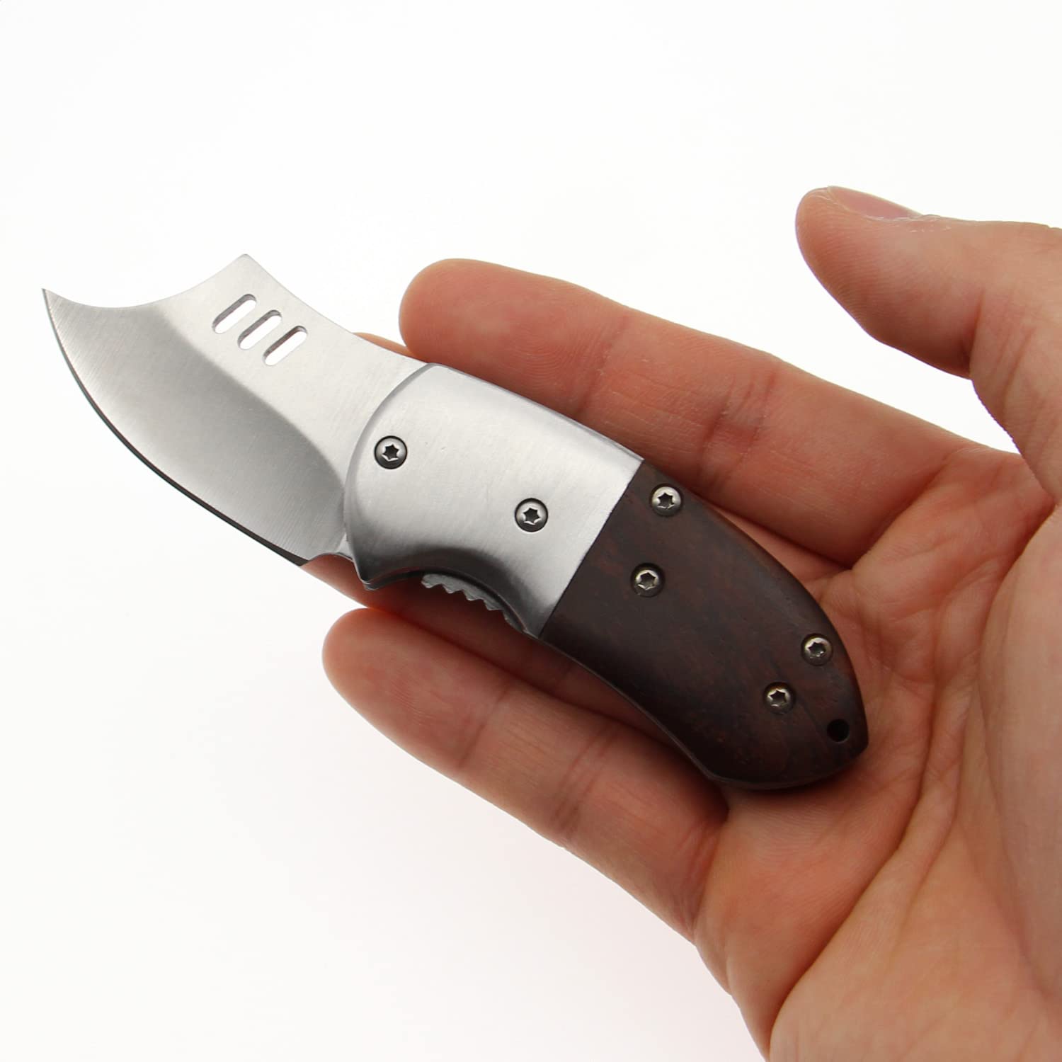 BYKCO Mini Folding Pocket Knife - Stainless Steel Rosewood Handle EDC Knife with Keychain, Compact Letter Opener for Everyday Carry | Perfect Gift for Men, Women, Father & Mother | Ideal for Camping, Hiking, Outdoor Adventures & Daily Tasks (Triple Hole Style)