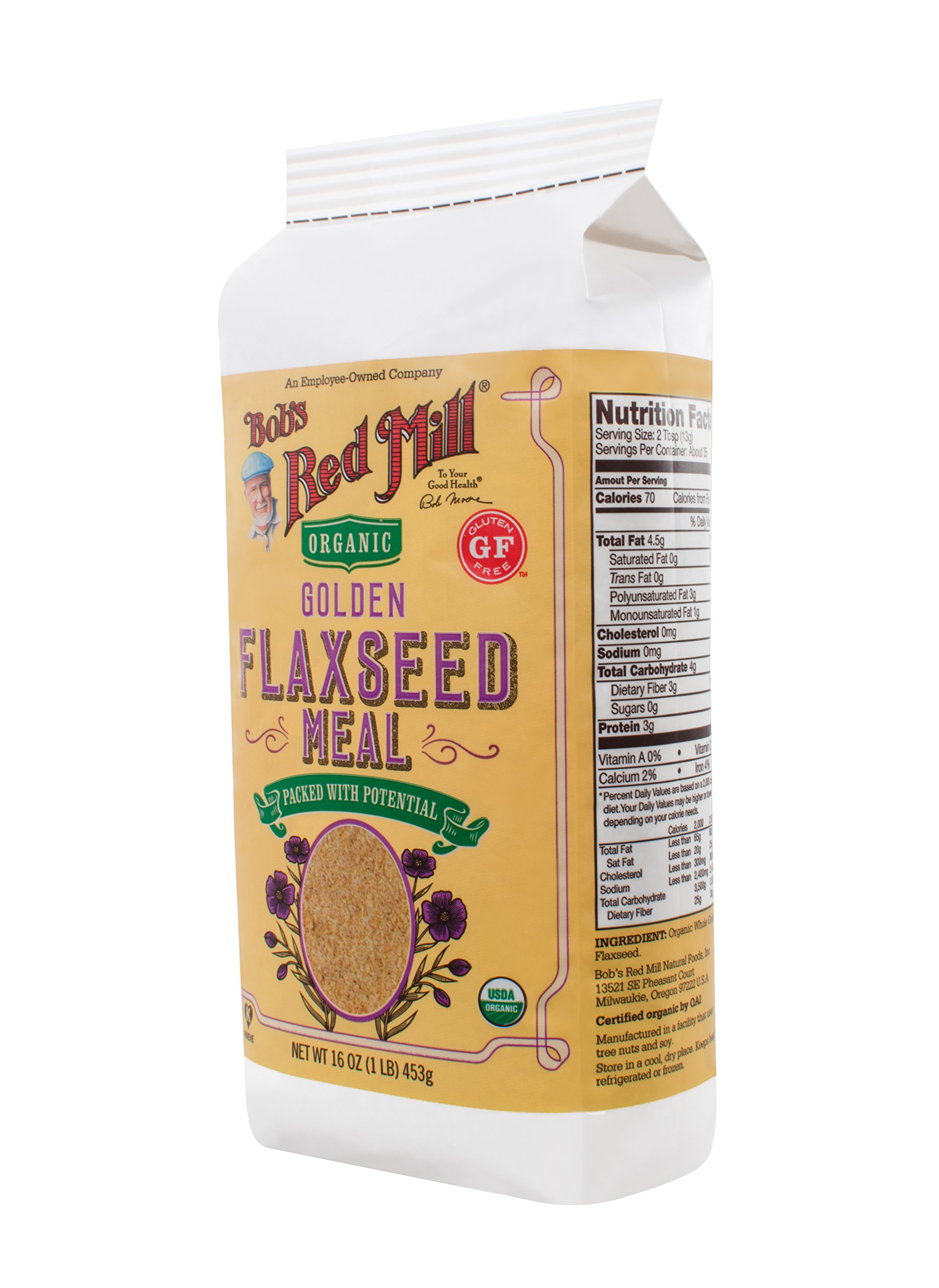 Organic Golden Flaxseed Meal by Bob's Red Mill - Gluten Free, Whole Ground, 16oz (453g) - Perfect for Baking, Smoothies & Healthy Recipes