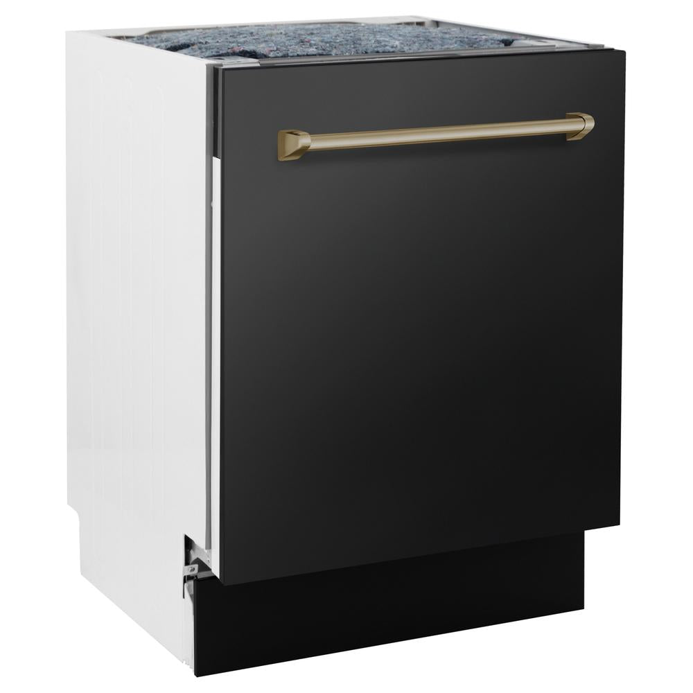 ZLINE Autograph Edition 36-inch Black Stainless Steel Dual Fuel Range Kitchen Package with Range Hood & Dishwasher - Champagne Bronze Accents (3AKP RABRHDWV36 CB) | Premium Kitchen Appliances for Modern Homes & Gourmet Cooking