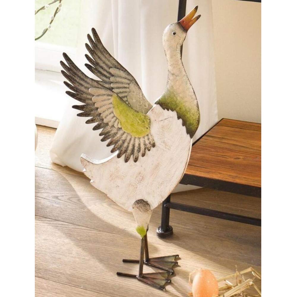 Rustic Iron and Wood White Duck Garden Ornament - Outdoor Decorative Duck Statue for Lawn, Patio & Yard Decor | Perfect for Farmhouse, Cottage & Countryside Gardens
