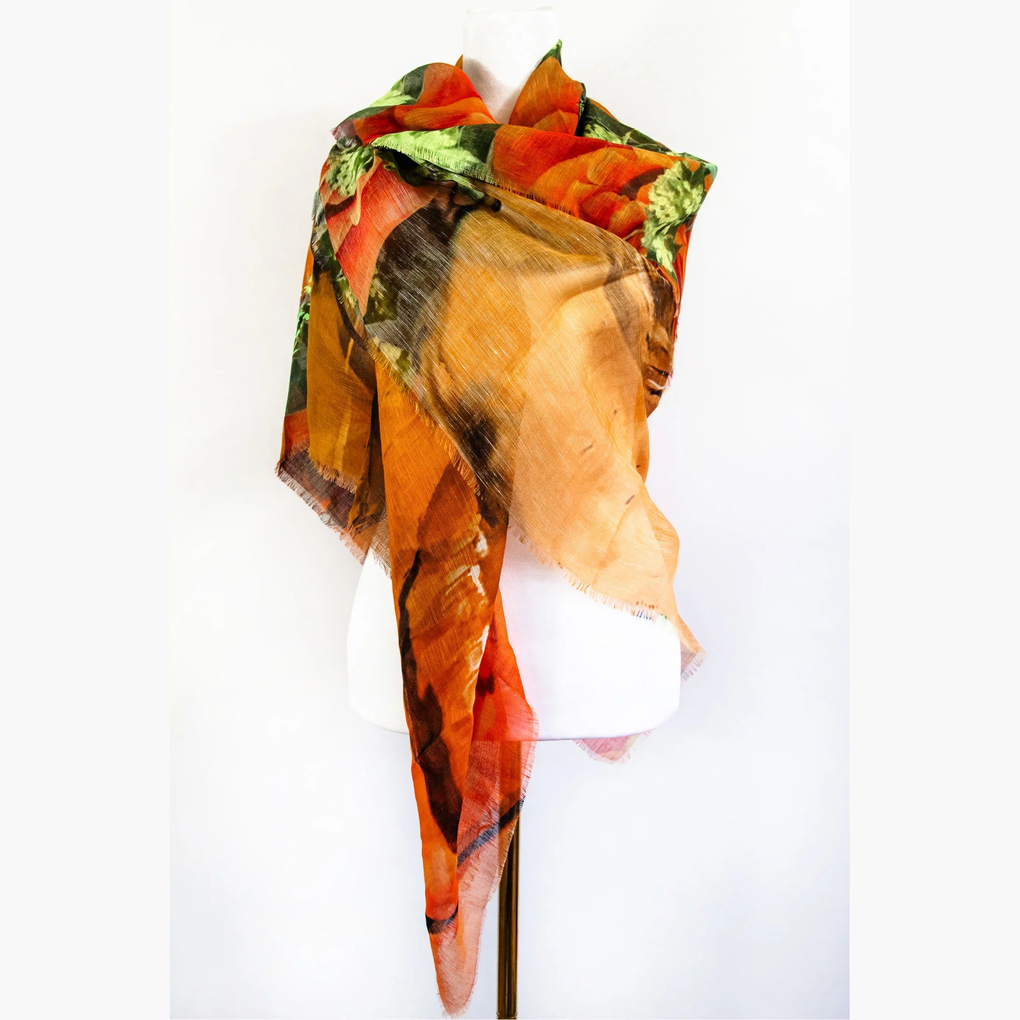 Camila NYC Orange Linen Silk Scarf - Lightweight & Elegant Wrap for Women | Perfect for Travel, Office & Special Occasions