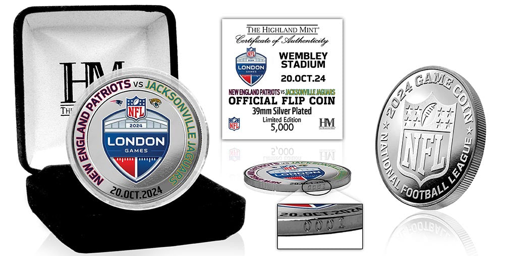 2024 NFL London Games Commemorative Silver Plated Flip Coin - New England Patriots vs Jacksonville Jaguars - Perfect for Football Fans, Collectors, and Game Day Tossing