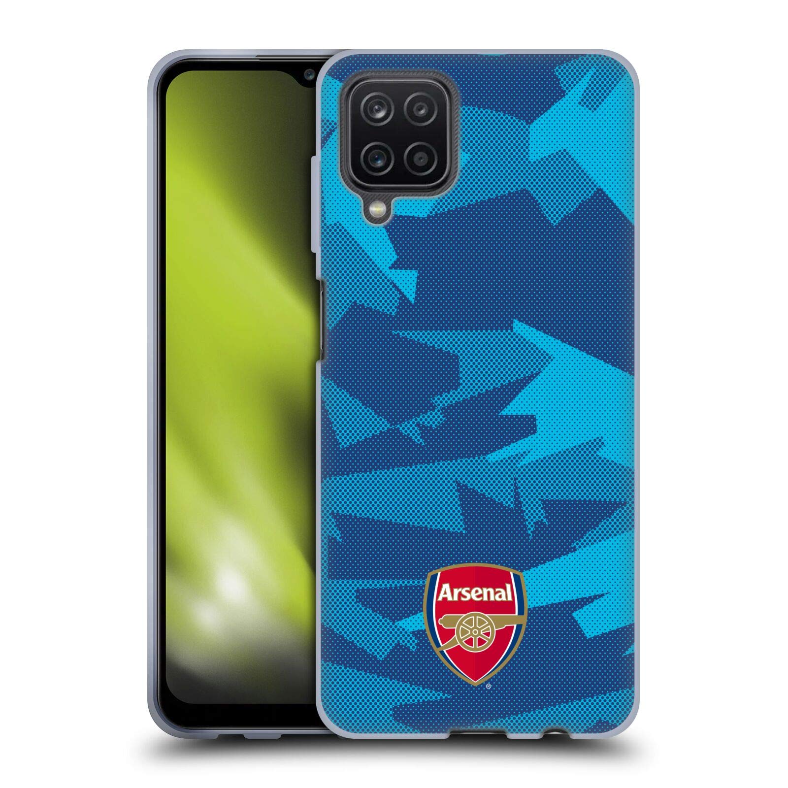 Officially Licensed Arsenal FC Samsung Galaxy A12 Case - Geometric Blue Crest & Gunners Logo Soft Gel Cover | Durable Protection for Everyday Use