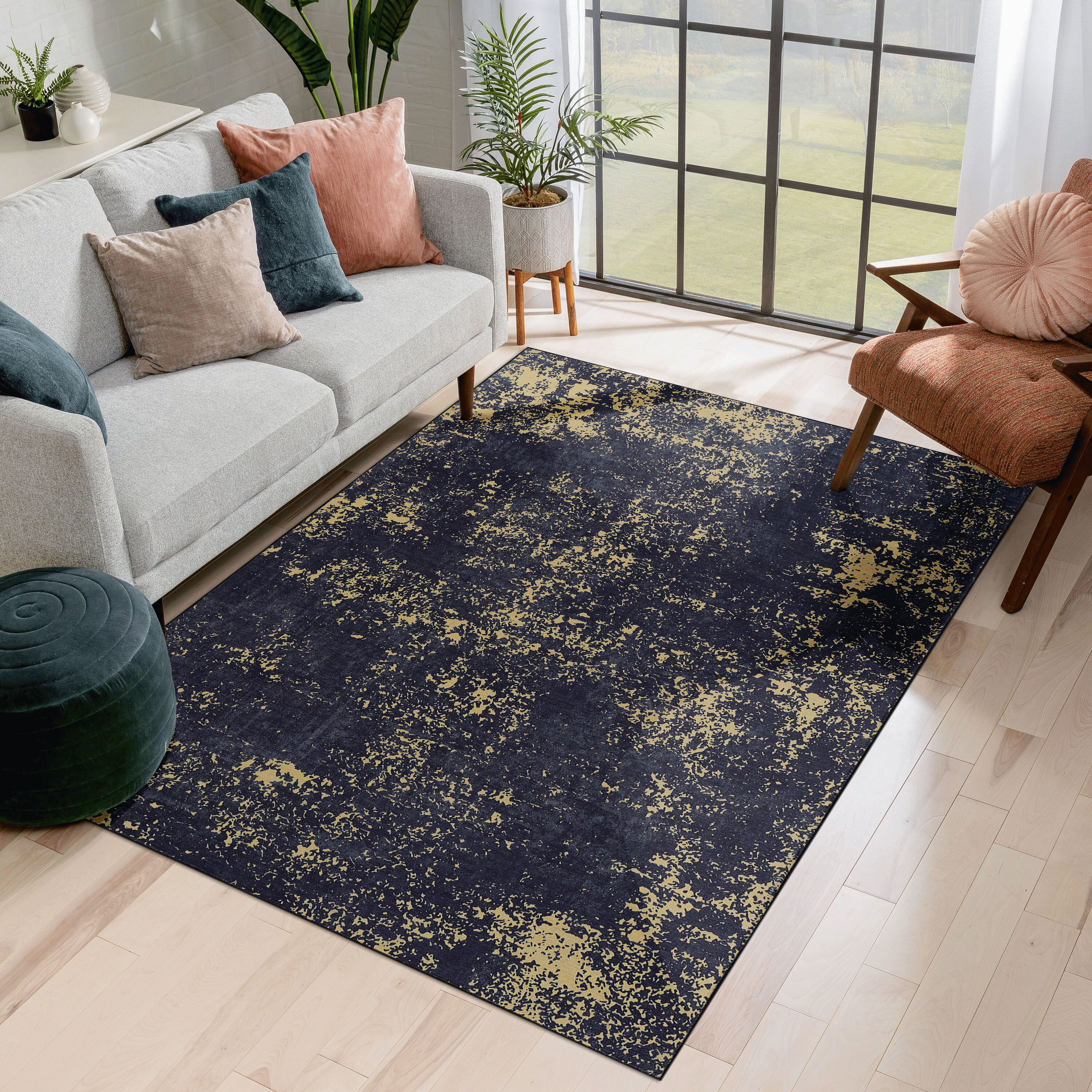 DTY Signature 5x8 Washable Low Pile Non-Slip Area Rug - Non-Shedding, Foldable, Kid & Pet Friendly - Perfect for Living Room, Bedroom, Kitchen - Ideal Wedding Gift (Black/Gold, 5'x8') - Cozy Home Decor for Family Gatherings & Daily Comfort