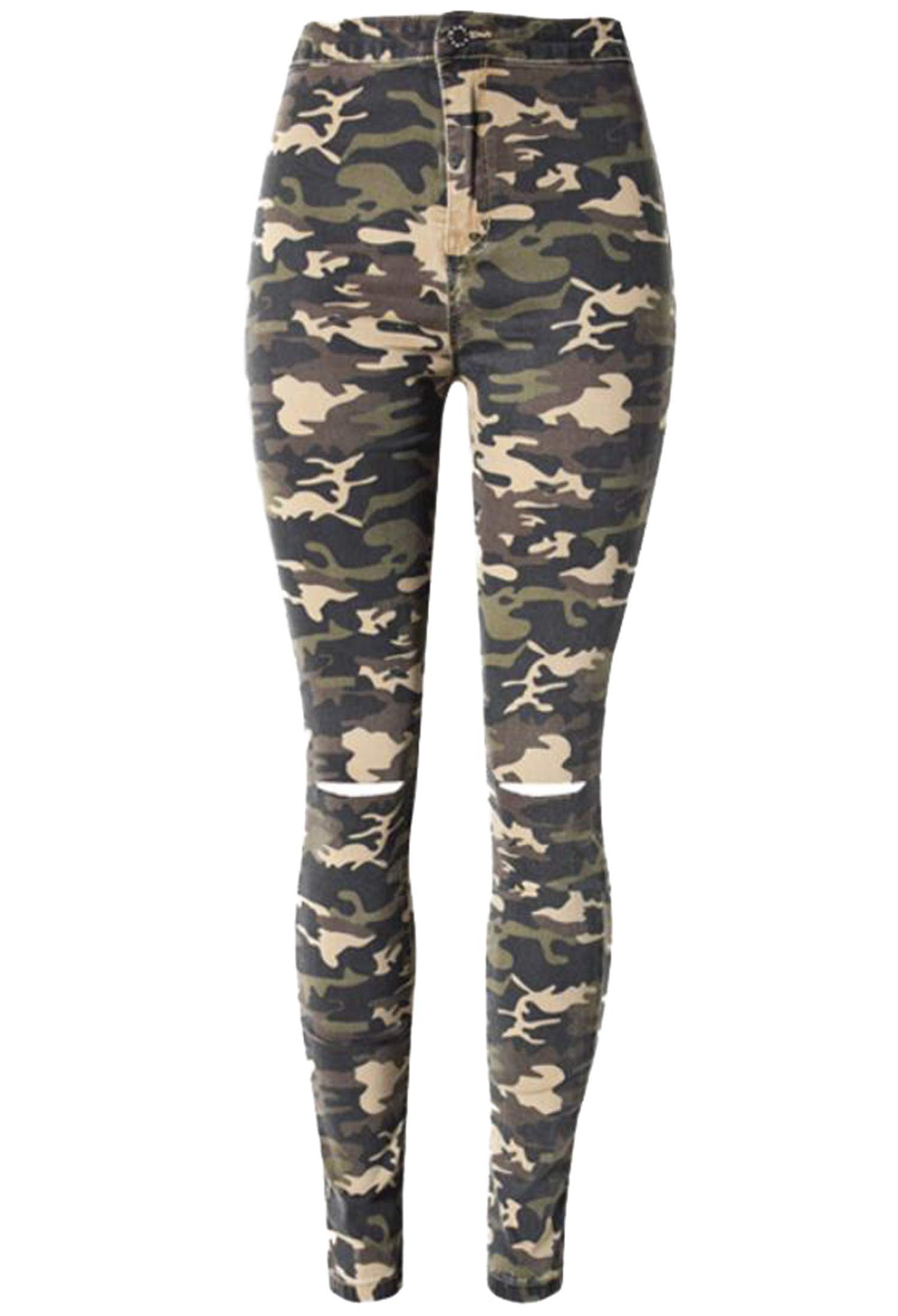 Andongnywell Women's Army Camo Stretch Skinny Jeans - Ripped Distressed Denim Pants for Juniors | Perfect for Casual Wear, Street Style & Outdoor Adventures
