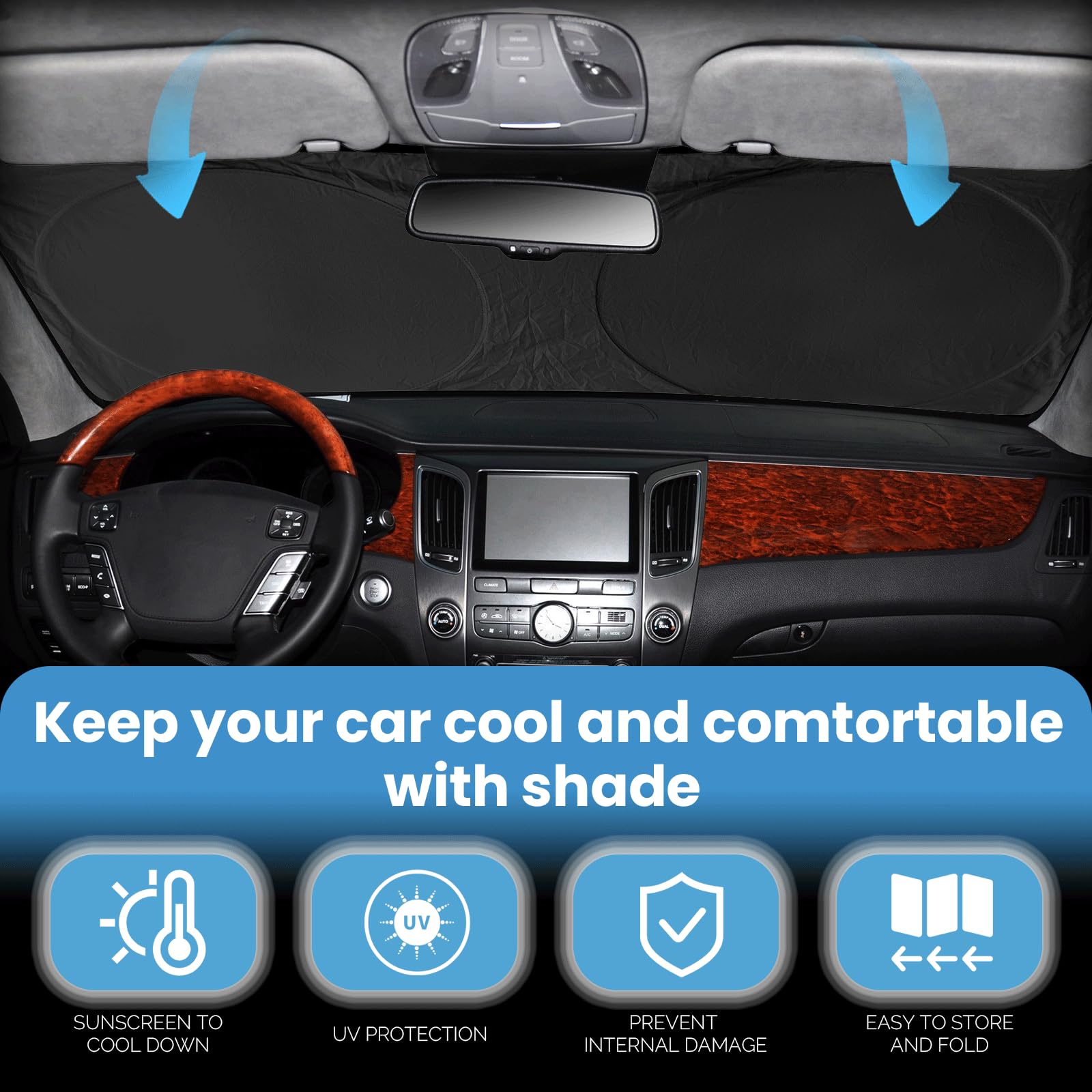 INSAUTO Foldable Reflective Windshield Sun Shade for Honda Civic & Accord - 61