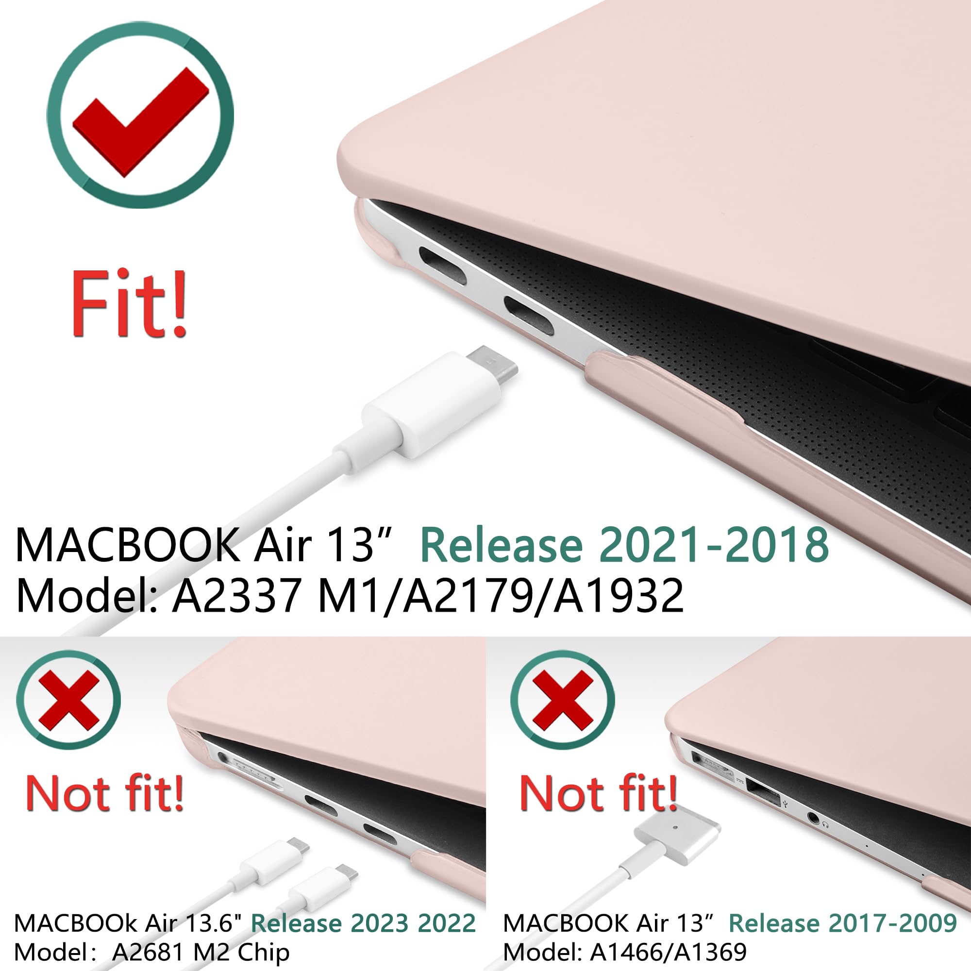 DONGKE Hard Plastic Shell Case & Keyboard Cover for MacBook Air 13 inch (2021 2020 2019 2018 Release A2337 M1 A2179 A1932) - Compatible with Retina Display & Touch ID, Chalk Pink | Protective Cover for Work, Travel & School Use