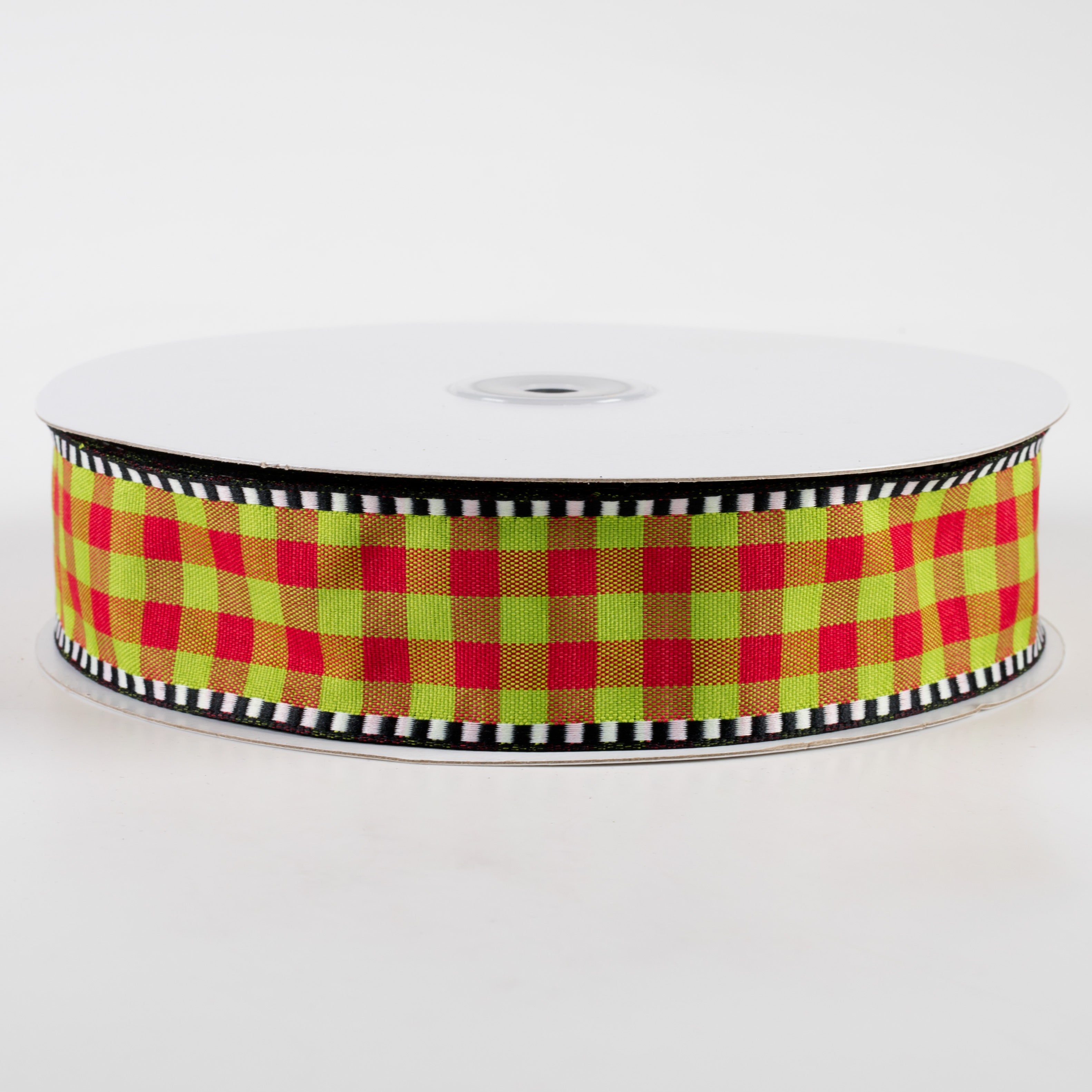 1.5 Inch Dashed Edge Check Plaid Ribbon - Red & Lime Green (50 Yards) for Gift Wrapping, DIY Crafts, Scrapbooking & Party Decorations