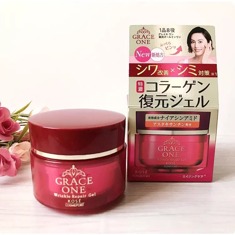 Kosé Grace One All in One Wrinkle Repair Gel 100g - Anti-Aging Face Moisturizer for Women & Men - Perfect for Night Care & Daily Skincare Routine