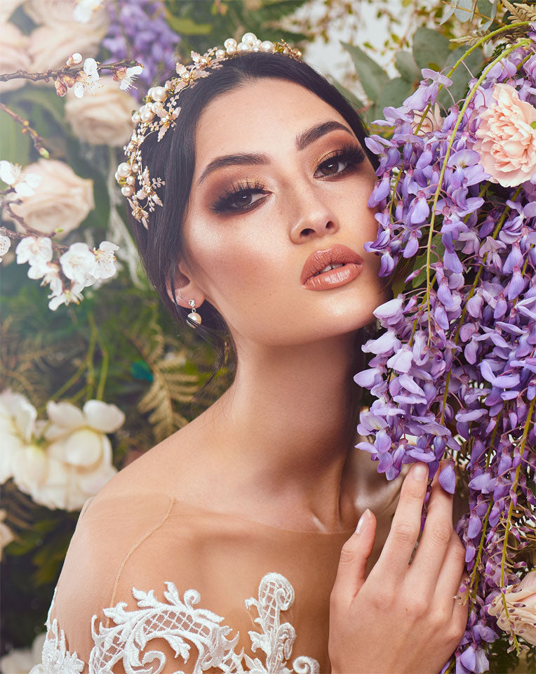 Elegant Bridal Headpiece with Floral and Pearl Design - Enchanted Garden by Kezani | Perfect for Weddings, Prom, and Special Occasions