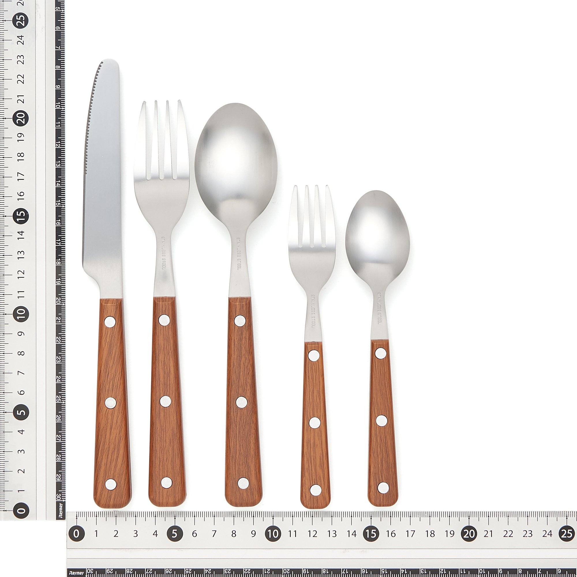 10-Piece Wooden Pattern Brown Cutlery Set - Elegant Flatware for Dining, Kitchen & Party Use