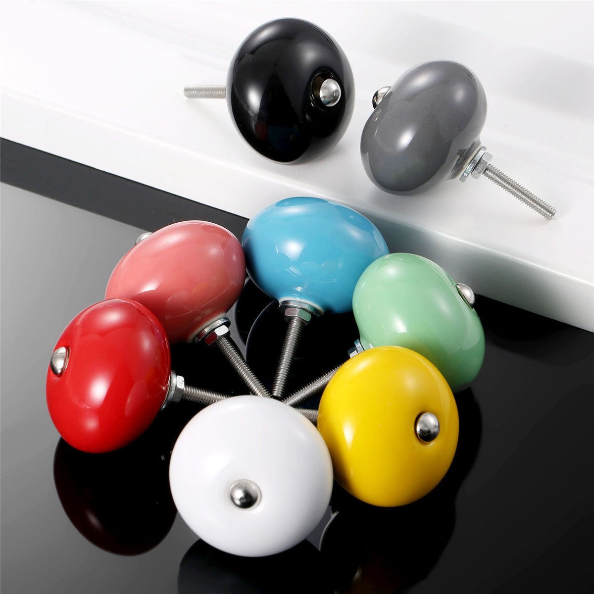 2pcs Red Ceramic Door Knobs - Cabinet & Drawer Pulls for Kitchen & Kids Room