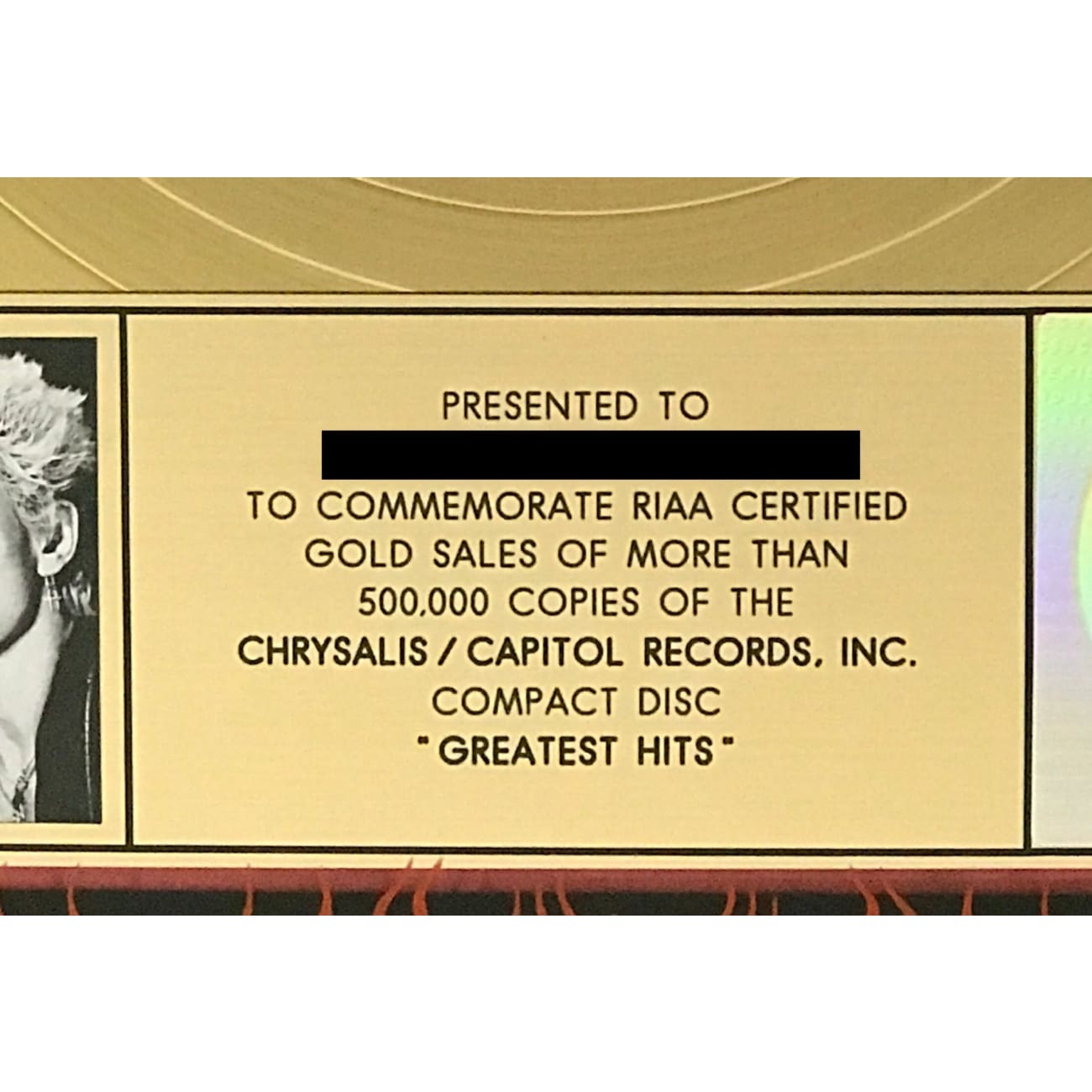 Billy Idol Greatest Hits - RIAA Certified Gold Album Award - Perfect for Music Collectors & Rock Fans