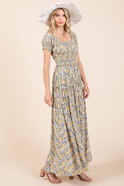 Floral Print Puff Sleeve Summer Maxi Dress for Women - Boho Chic Beach Dress for Vacations, Weddings & Outdoor Parties