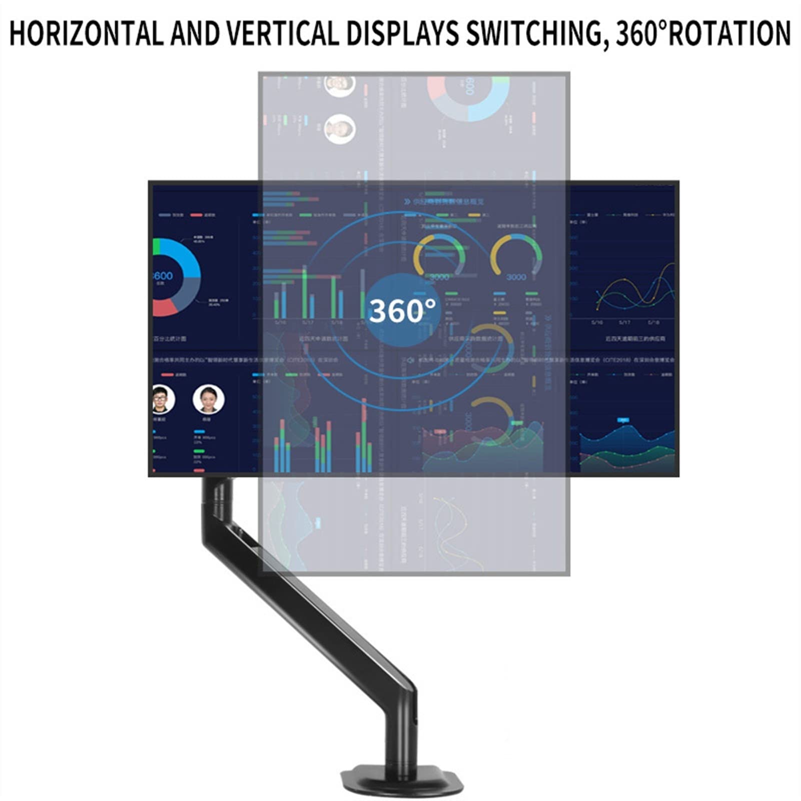 Adjustable Gas Spring Monitor Stand for 17-32 Inch Screens - Single Aluminum Arm VESA 75x75/100x100mm Mount - Ergonomic Height Adjustable Desk Bracket (Gray) - Perfect for Home Office, Gaming Setup & Workspace Organization