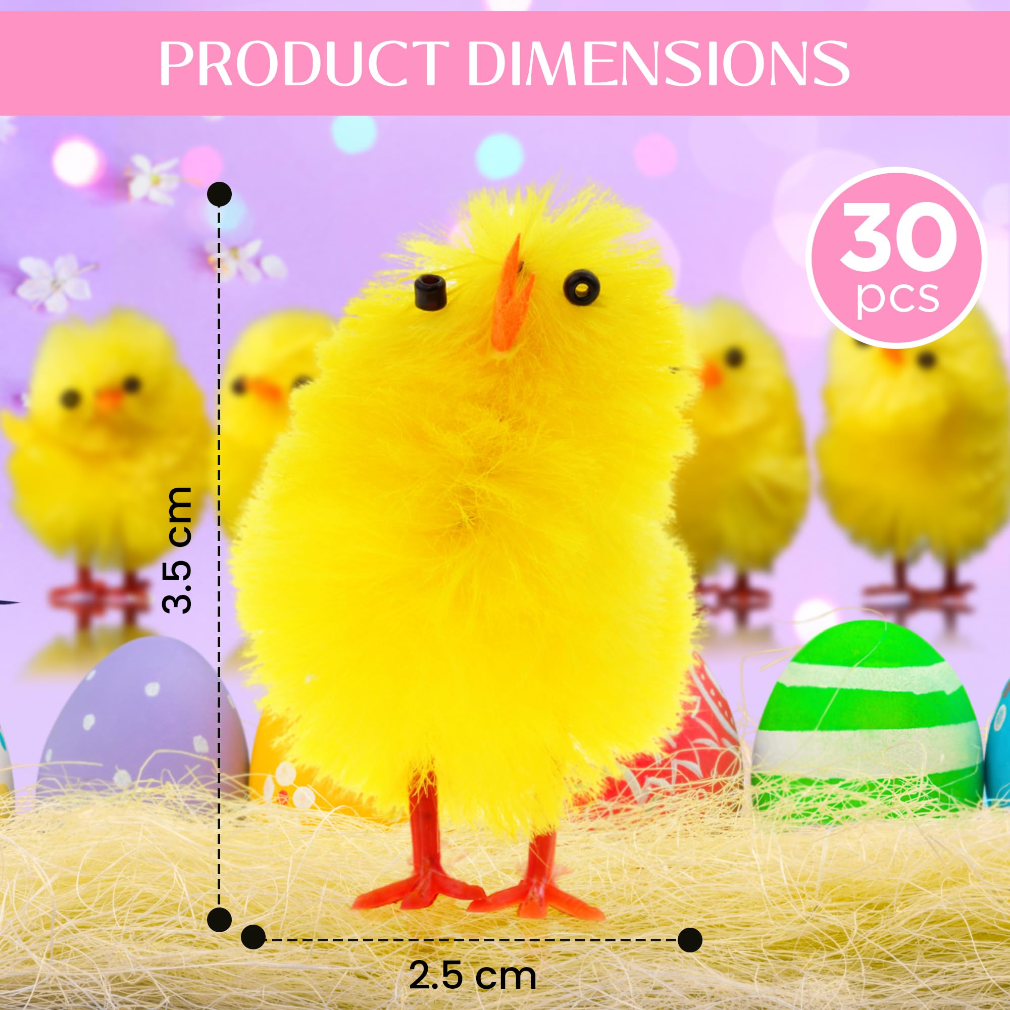 30 Pack Yellow Easter Mini Chenille Chicks - Fluffy Plush Cute Decorations for Easter Bonnets, Egg Hunts & Crafts - Perfect for Home Decor, Cake Toppers & Party Favors - Adorable Spring & Easter Party Supplies