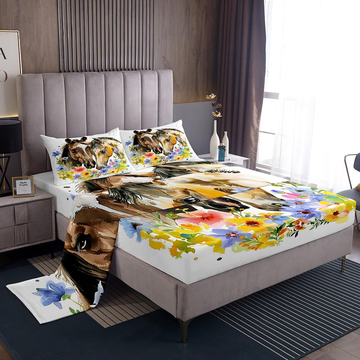Western Cowboy Full Size 4-Piece Bed Sheet Set - Soft Microfiber Horse & Farm Animal Print - Deep Pocket Fitted Sheet, Flat Sheet & 2 Pillowcases - Perfect for Kids' Rooms, Farmhouse Decor & Western-Themed Bedrooms