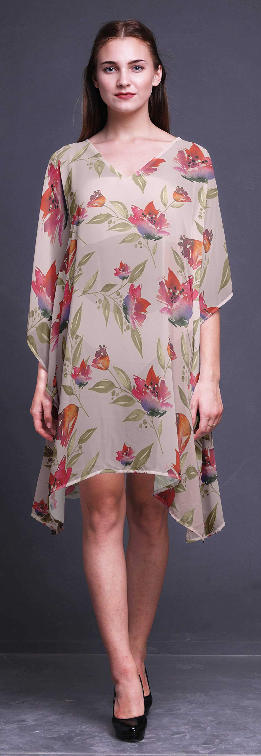 Bimba Women's Short Caftan Midi Dress - Beach Cover Up, Swimwear Dress, Summer Boho Kaftan for Pool, Vacation & Resort Wear