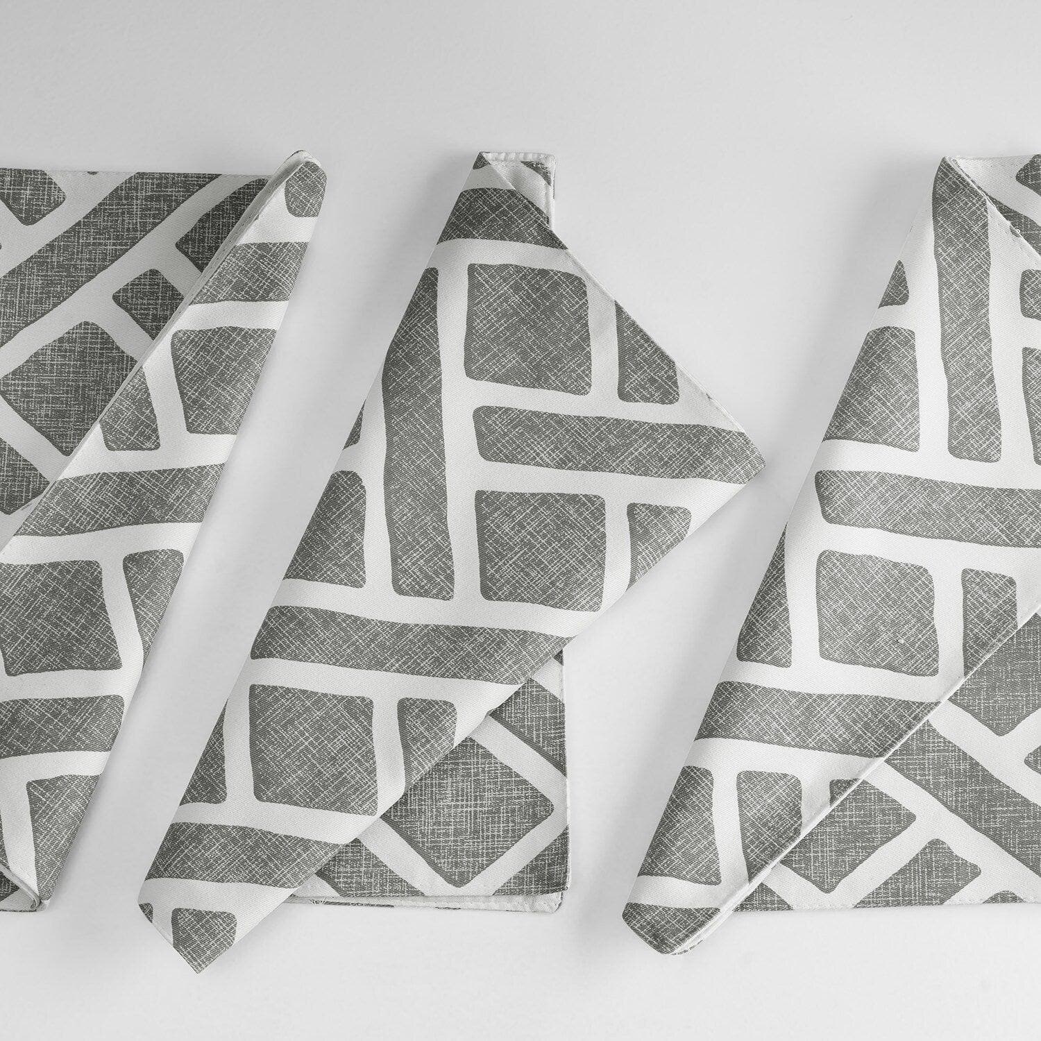 Martinique Grey Geometric Printed Cotton Table Runner & Placemats Set - Elegant Dining Table Decor for Thanksgiving, Christmas, and Dinner Parties