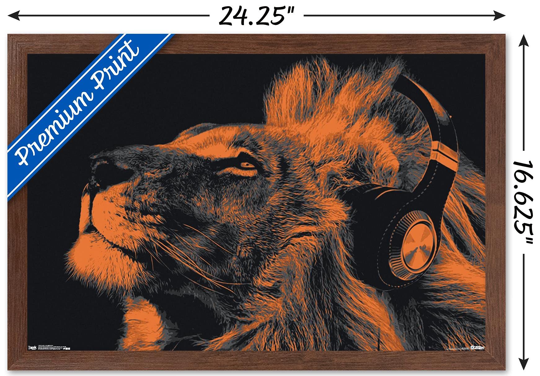 Trends International Lion Wearing Headphones Wall Art Poster - 14.725