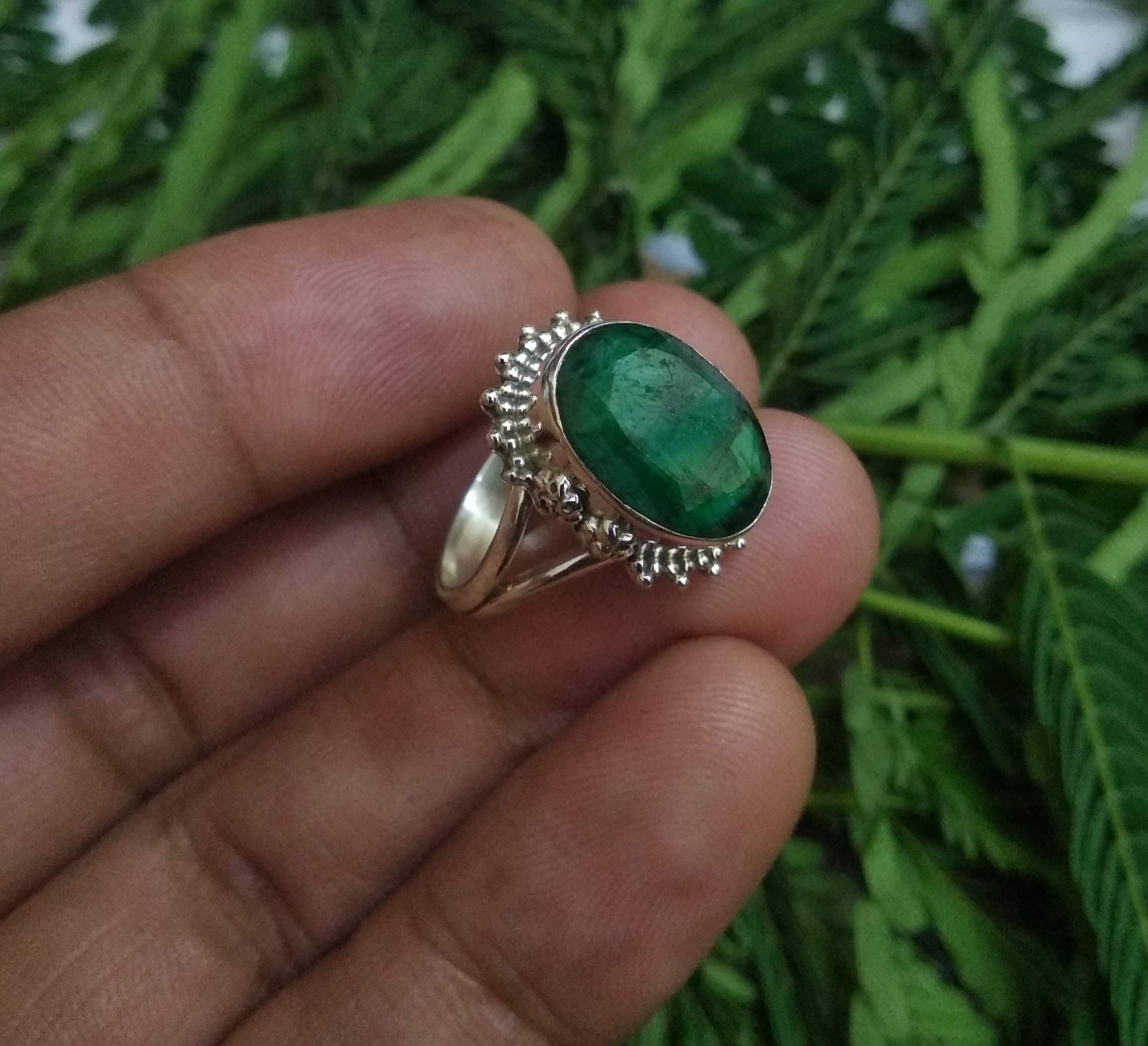 Emerald Sterling Silver Ring - May Birthstone Statement Jewelry for Women | Art Deco Boho Engagement, Promise & Bridesmaid Gift | Perfect for Weddings, Anniversaries & Special Occasions