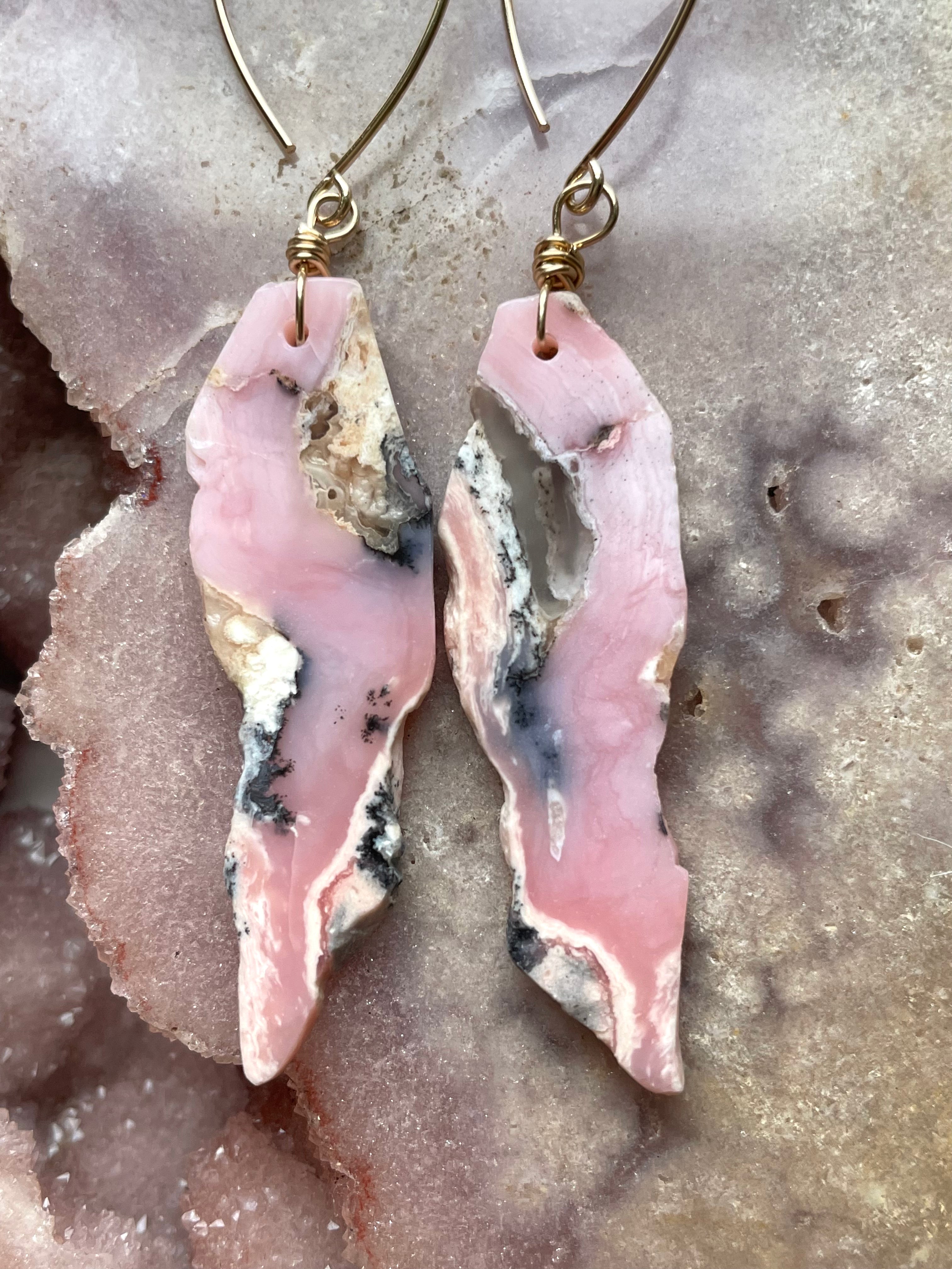 Pink Opal Gold Filled Statement Crystal Gemstone Earrings for Women | Elegant Dangle Drop Earrings for Party, Wedding & Special Occasions