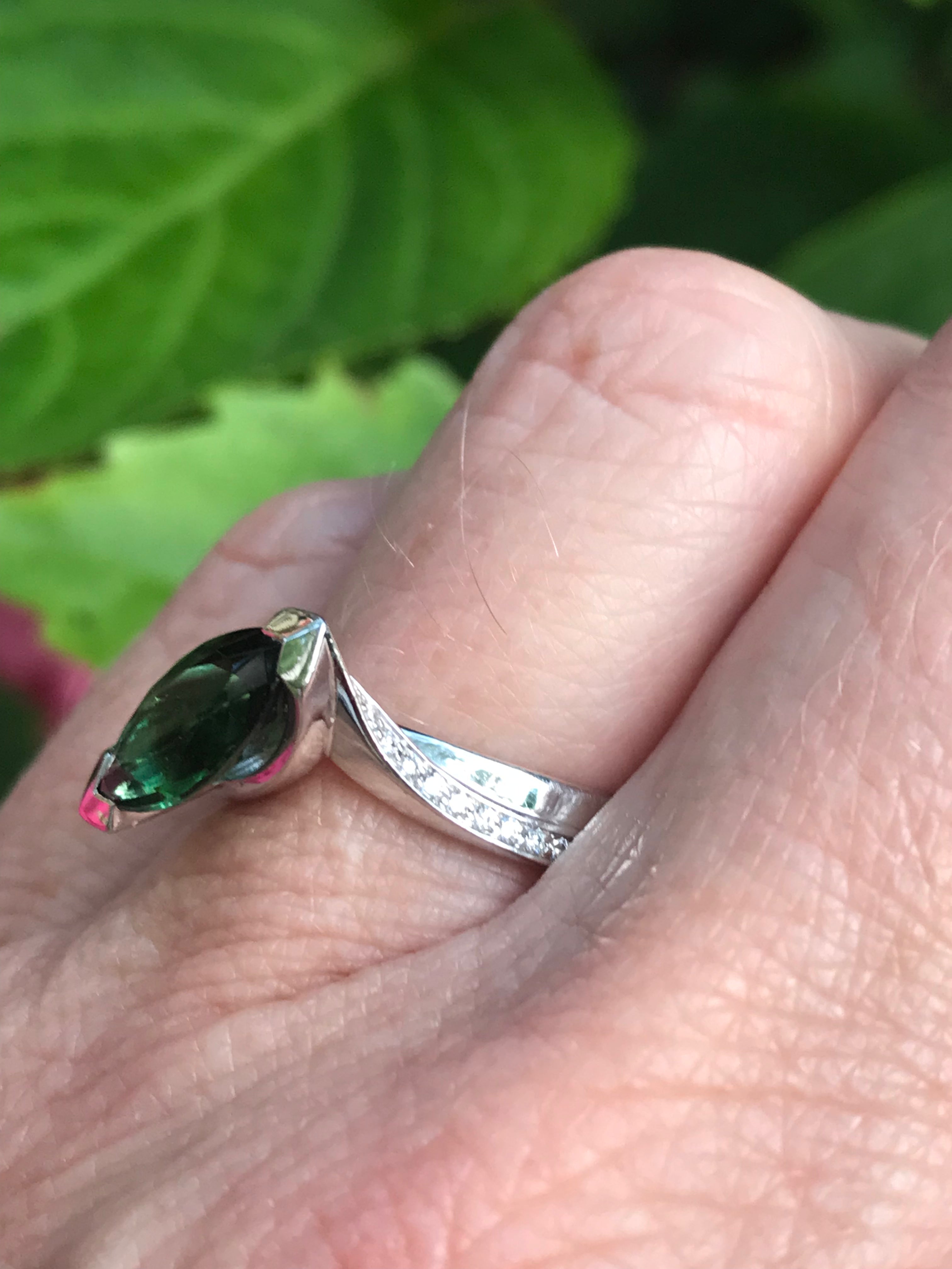 18ct White Gold Green Tourmaline and Diamond Ring - Elegant Jewelry for Engagement, Wedding & Special Occasions