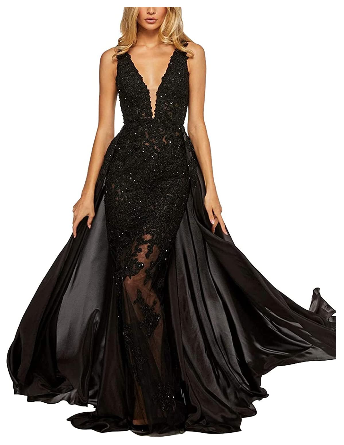 Elegant Yisha Bello Women's Formal Evening Gown with Detachable Train - Long Ball Gown for Prom, Wedding, Gala & Special Occasions