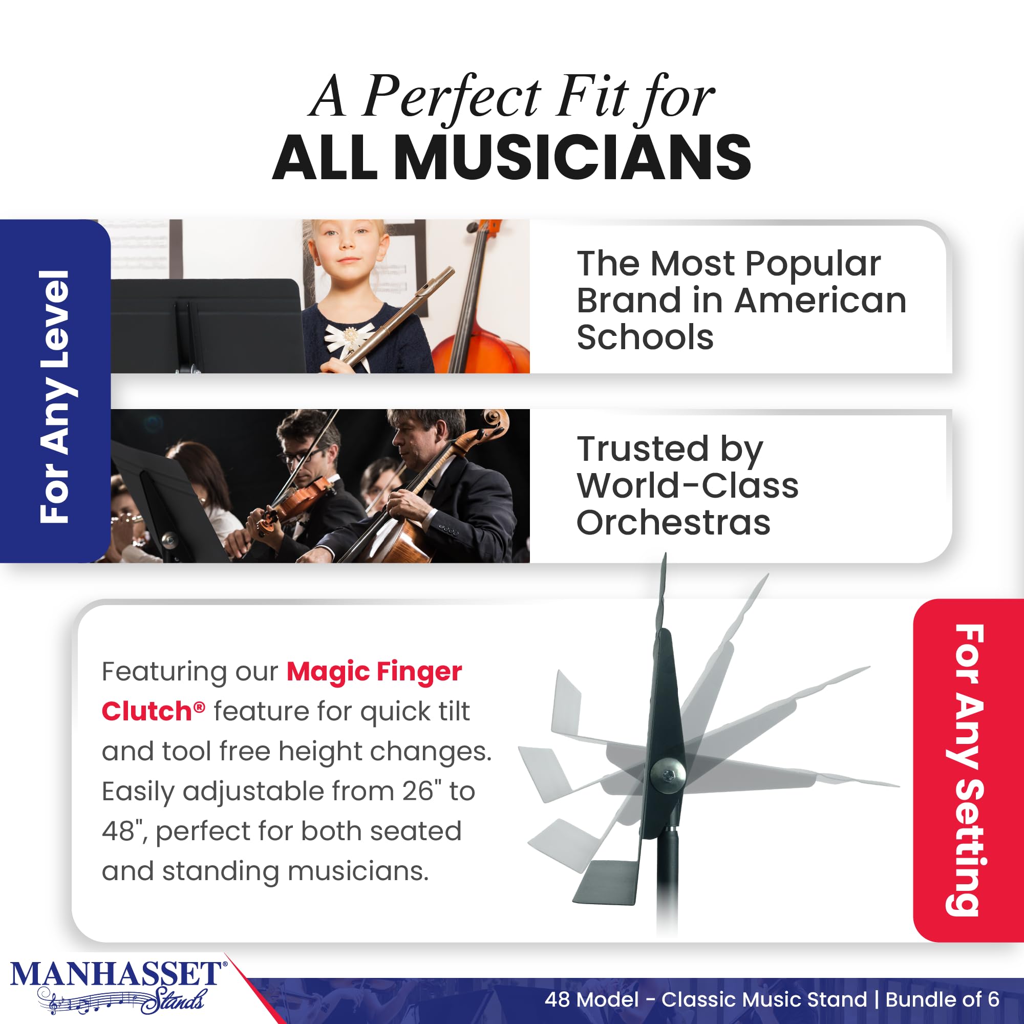 Manhasset Symphony 48 Sheet Music Stand - Adjustable Height 20