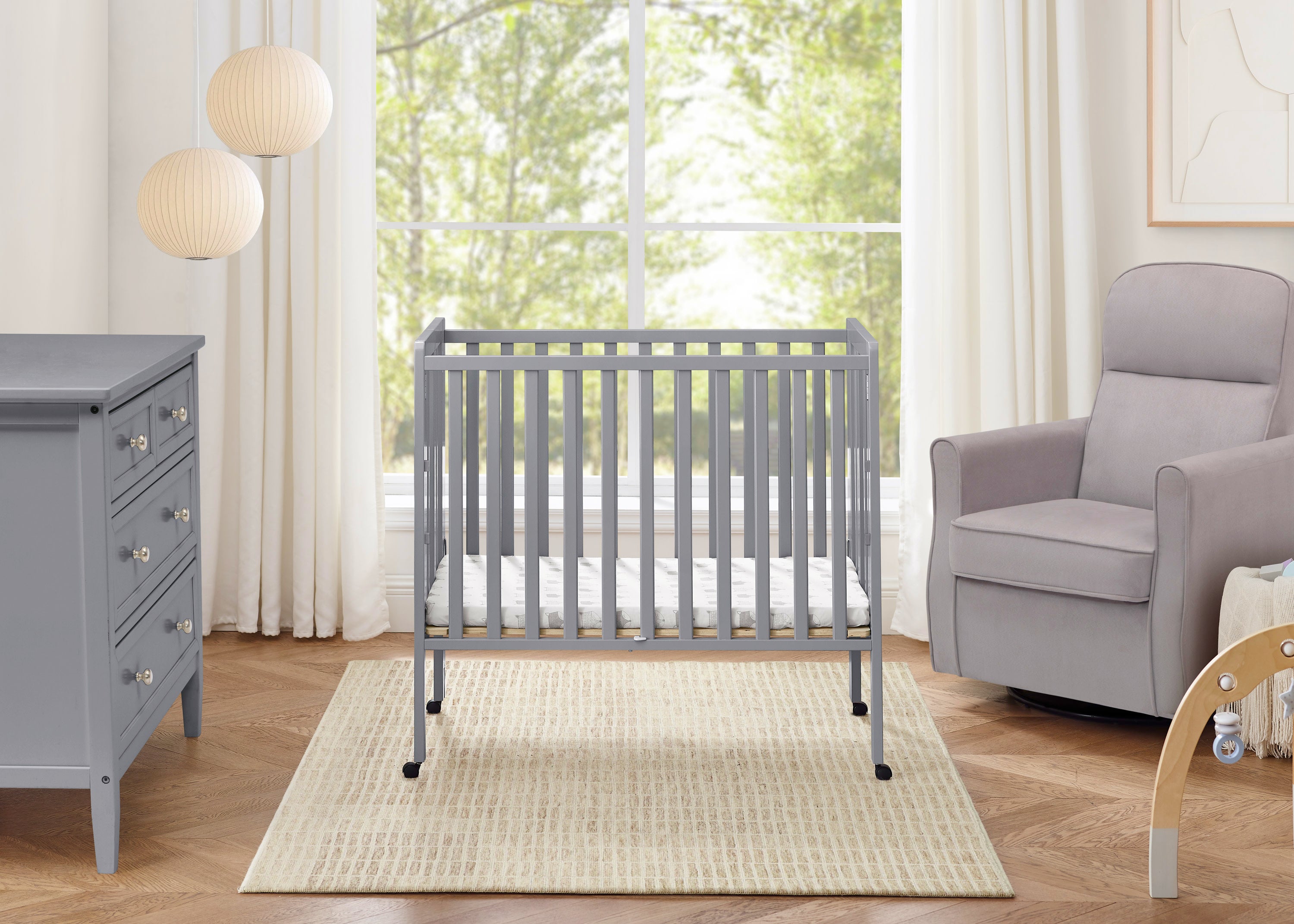 Lee Portable Folding Mini Crib with 1.5 Inch Mattress - Lightweight Travel Crib for Babies & Toddlers - Perfect for Home, Travel, and Daycare Use