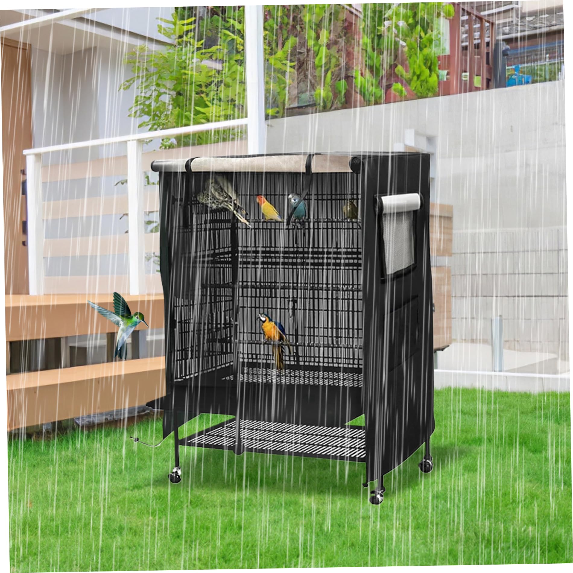 210D Waterproof Universal Bird Cage Cover 38x23.6x51 Inch - Blackout & Breathable for Birds, Critters, Cats & Small Animals - Night Privacy & Comfort - Perfect for Indoor/Outdoor Use, Travel & Stress Reduction