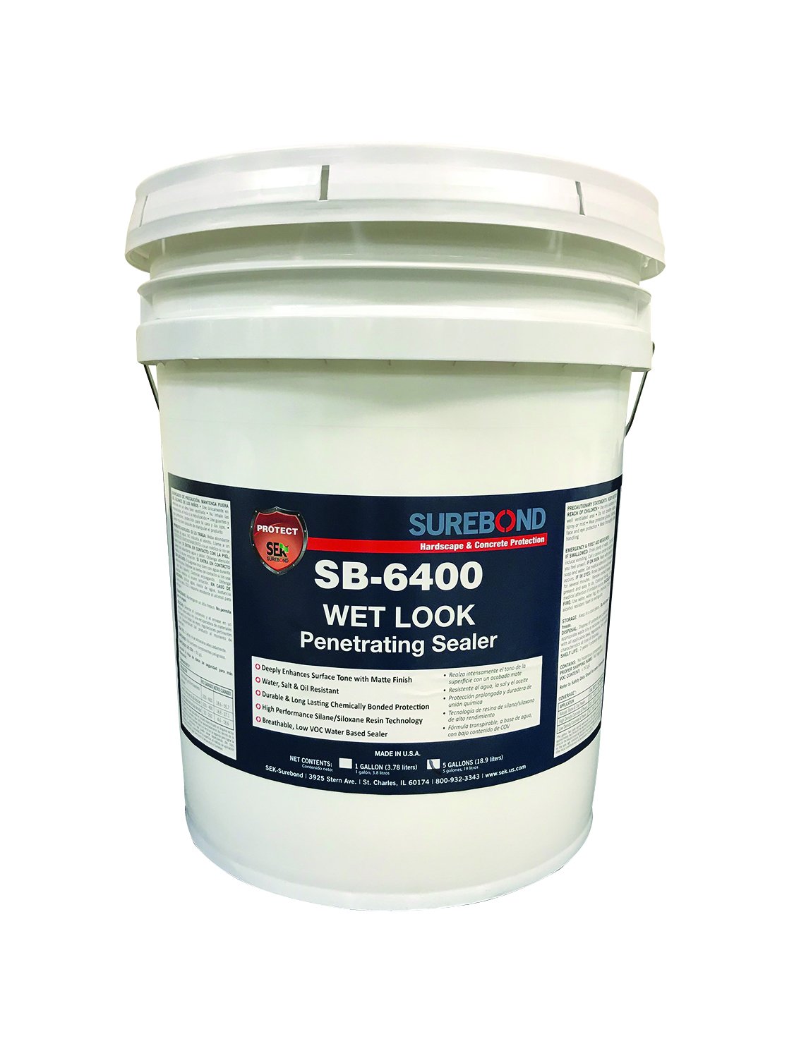 SB-6400 P Wet Look Penetrating Sealer - Water-Based Silane/Siloxane Blend for Concrete & Masonry - Enhances Color & Protects Surfaces - Ideal for Driveways, Patios & Pool Decks