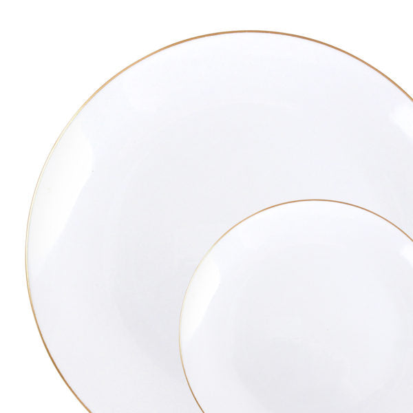 10-Pack White & Gold Round Plastic Plates - Eco-Friendly, Durable Dinnerware for Parties, Picnics & Everyday Use