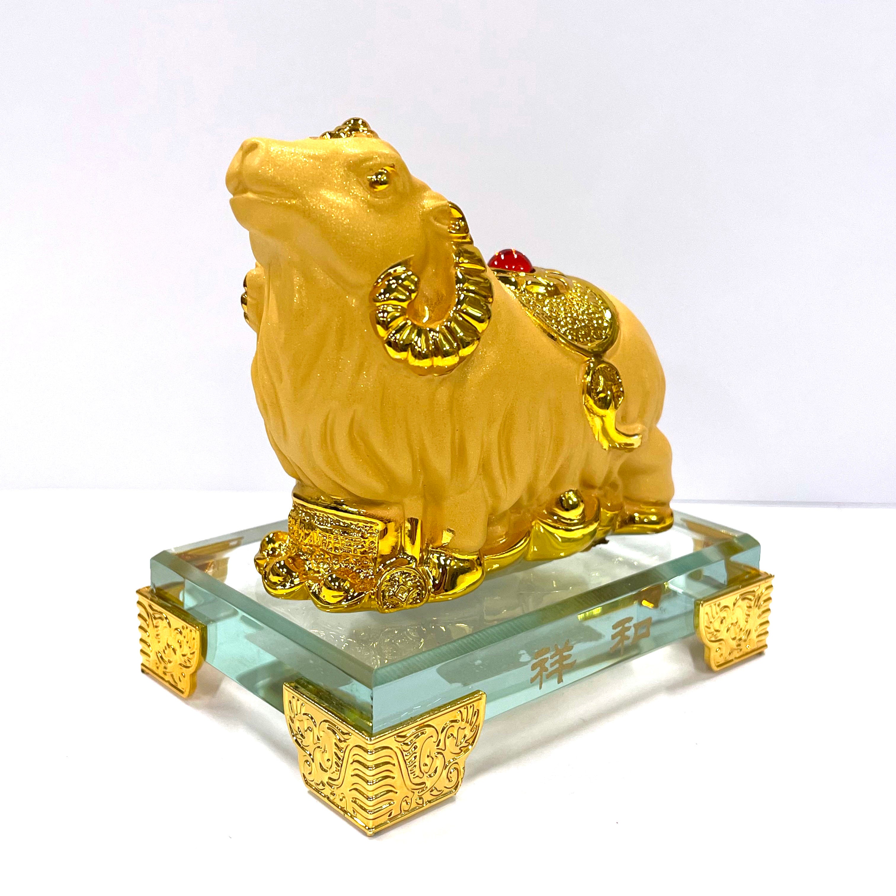 Chinese New Year Zodiac Glass Figurine - Year of the Sheep Collectible Art Piece for Home Decor & Gift Giving | Perfect for Holiday Displays, Office Decor & Chinese Culture Enthusiasts