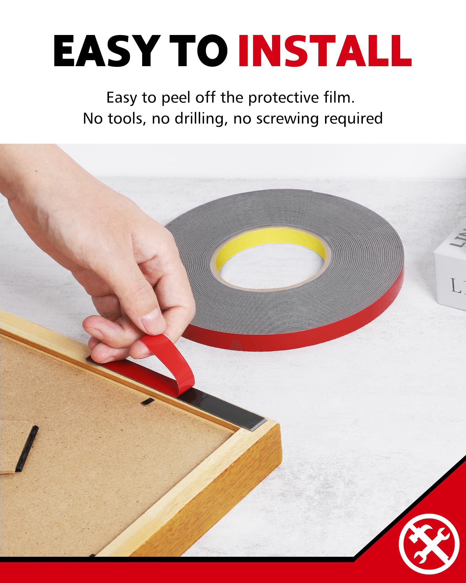 HitLights Heavy Duty Double Sided Tape - 1/2 Inch x 50 Feet Waterproof Mounting Tape, Strong Adhesive Foam Tape for Walls, Posters, Automotive & Outdoor Use - Perfect for Home, Office & DIY Projects (Pack of 1)