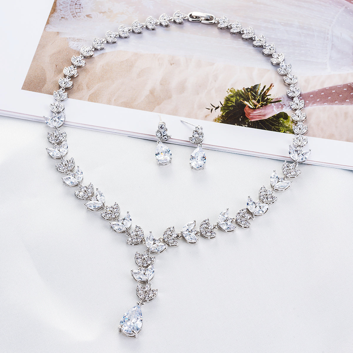 Elegant Cubic Zirconia Bridal Jewelry Set - Necklace & Earrings for Wedding, Engagement & Formal Occasions | CN10117