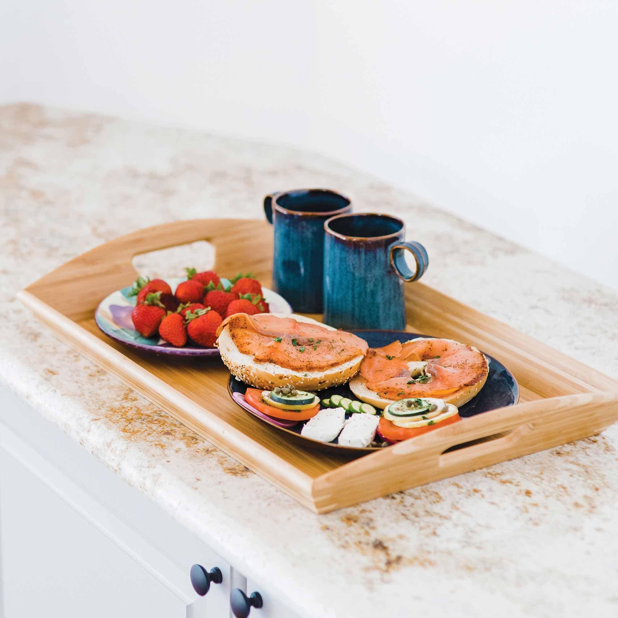 Butler's Serving Tray with Handles - 23 x 15 x 3 Inches - Elegant Wooden Serving Platter for Dining, Breakfast in Bed, Tea Parties & Entertaining Guests
